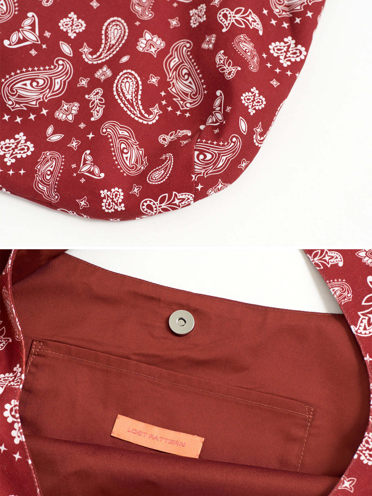 "Paisley" Cotton Hobo Shoulder Bag - Retro Red