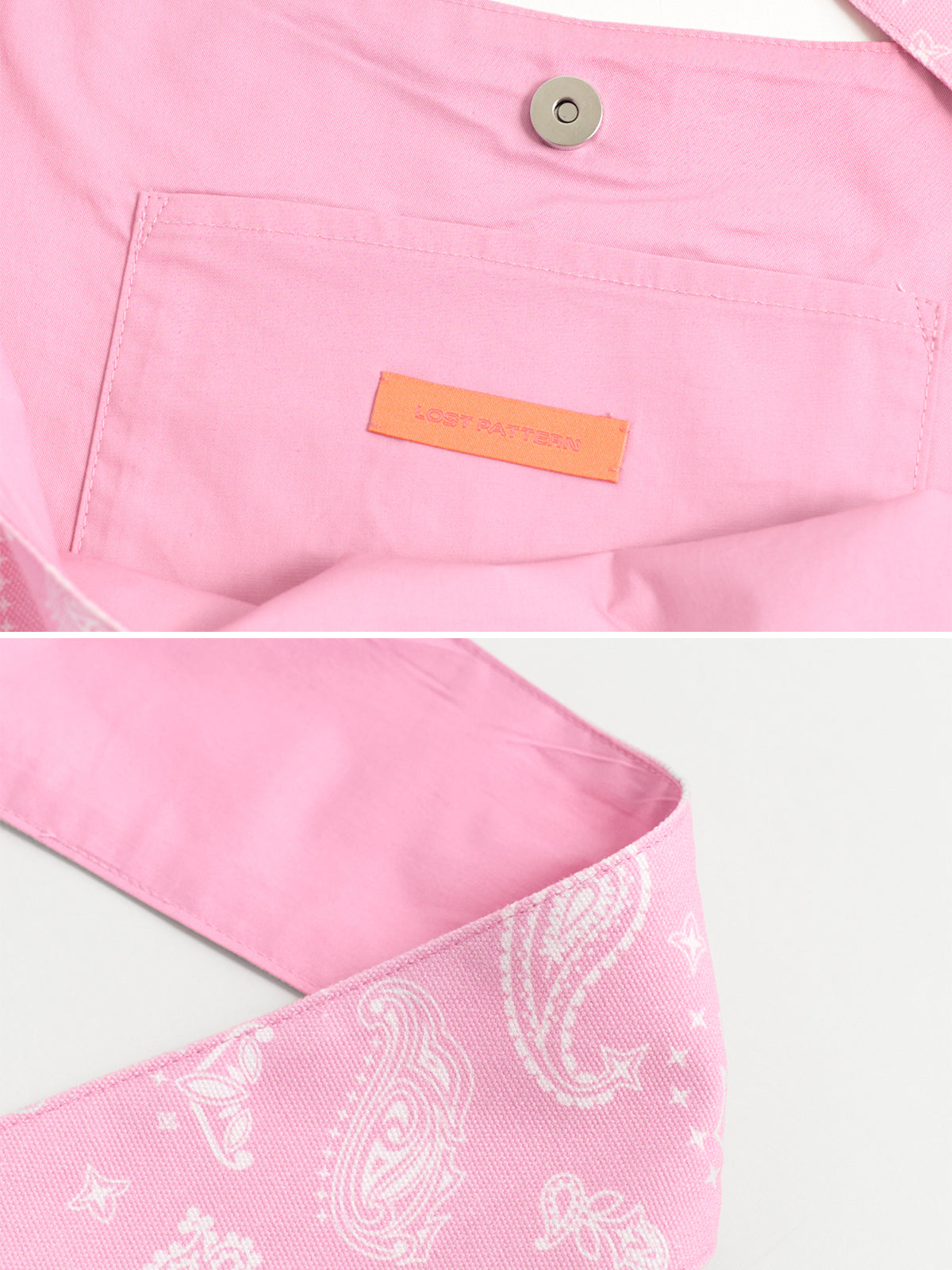 "Paisley" Cotton Hobo Shoulder Bag - Powder Pink