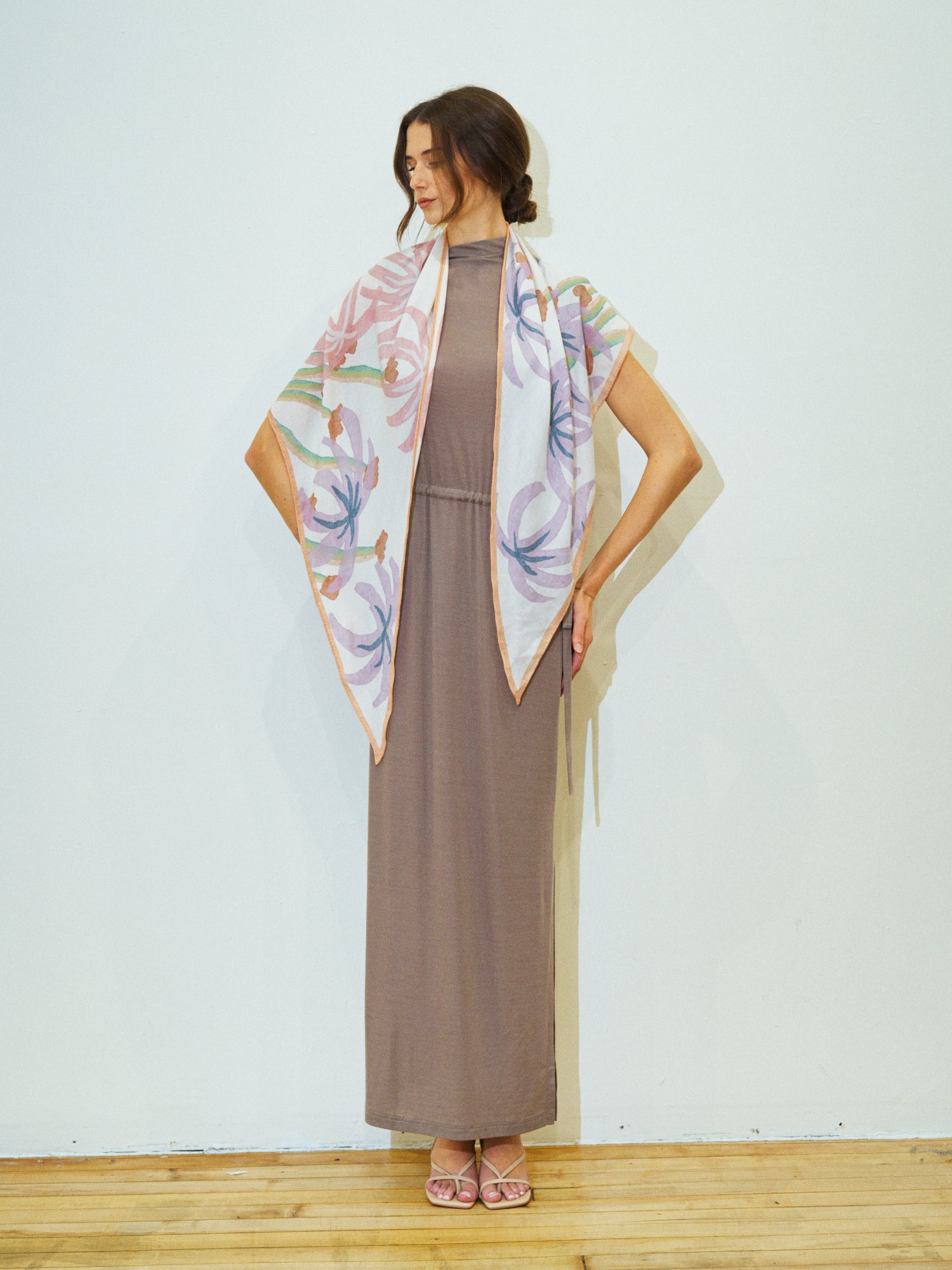 "Ethereal Mirage" Wool-Silk Triangle Wrap Scarf - Pink