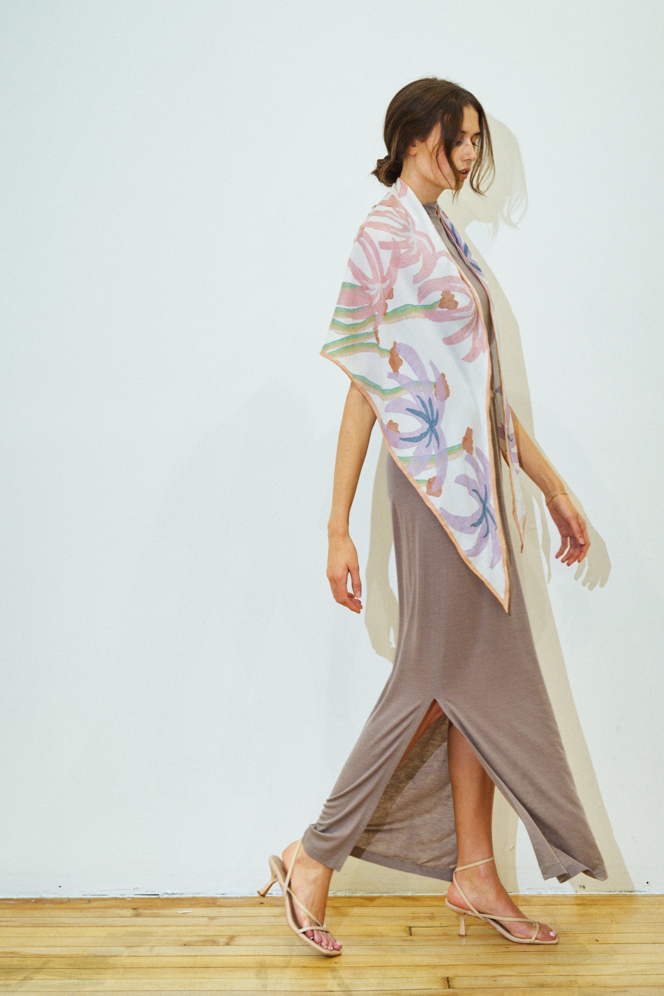 "Ethereal Mirage" Wool-Silk Triangle Wrap Scarf - Pink