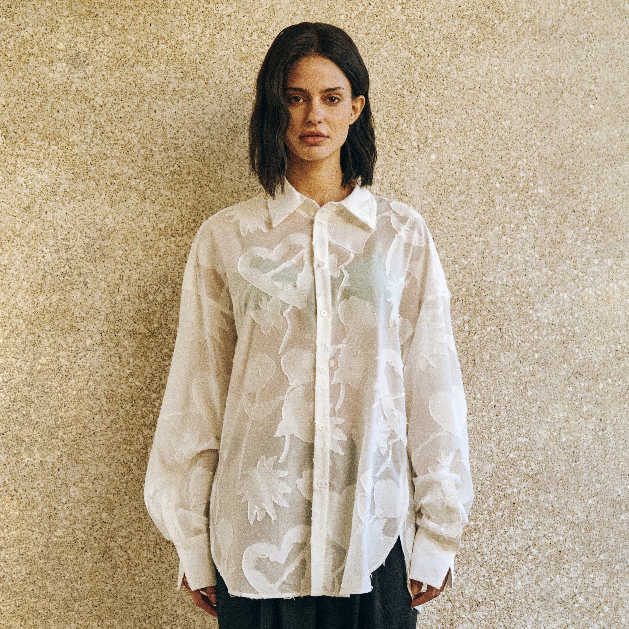 "Frida's Dream" Sheer Jacquard Long Sleeve Shirt