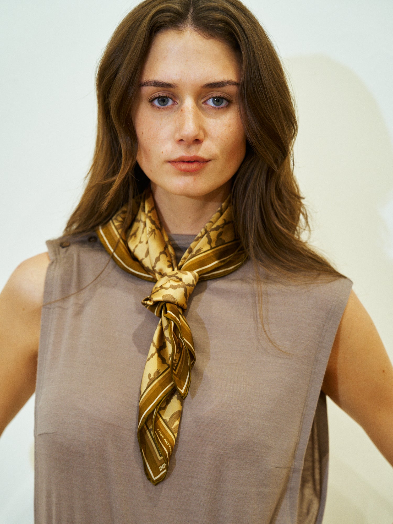 Lost Pattern x NYBG "Oasis Charms" Silk Square Scarf  - Coffee