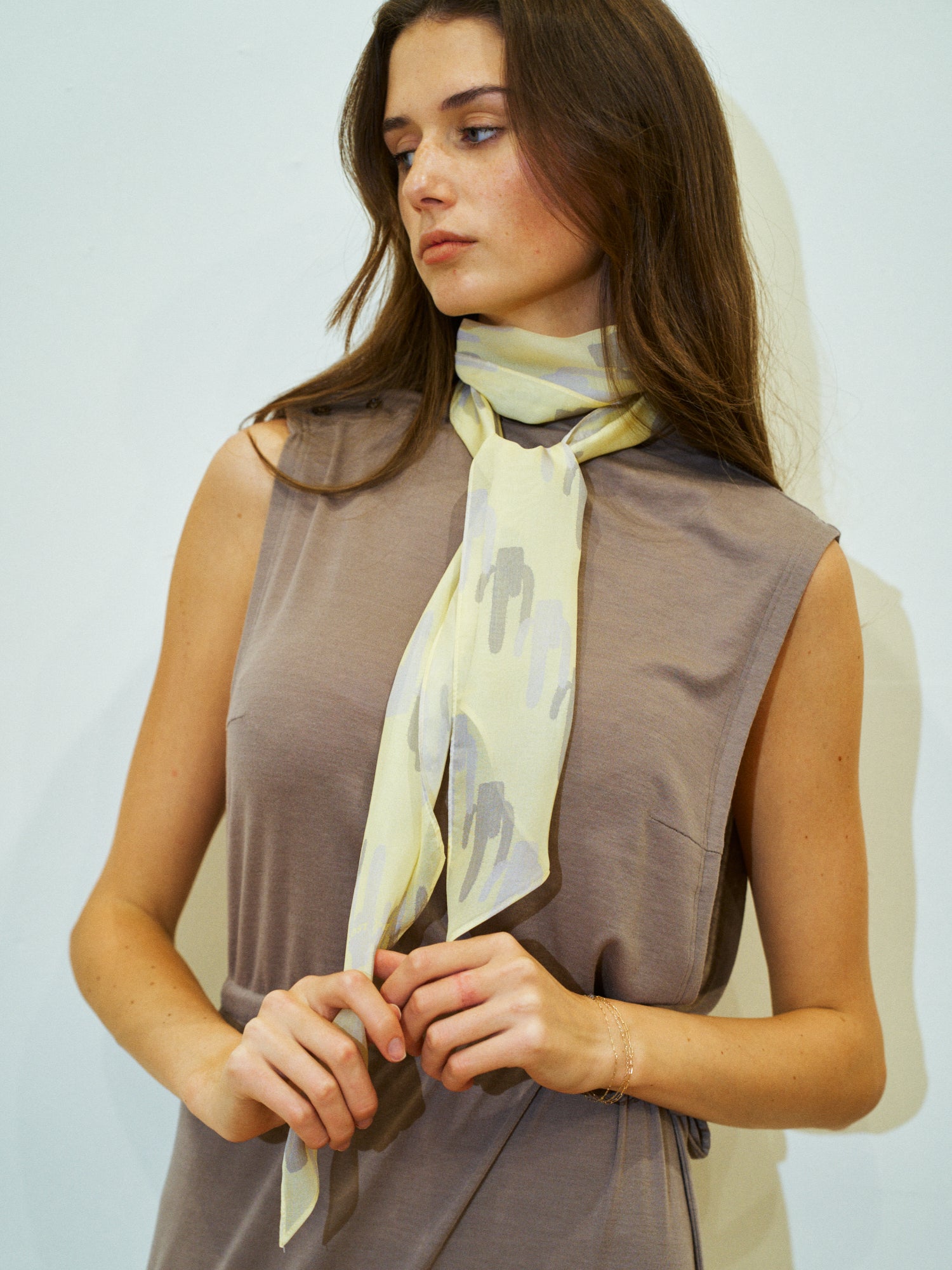 Lost Pattern x NYBG "Oasis Charms" Silk Chiffon Neck Scarf - Yellow