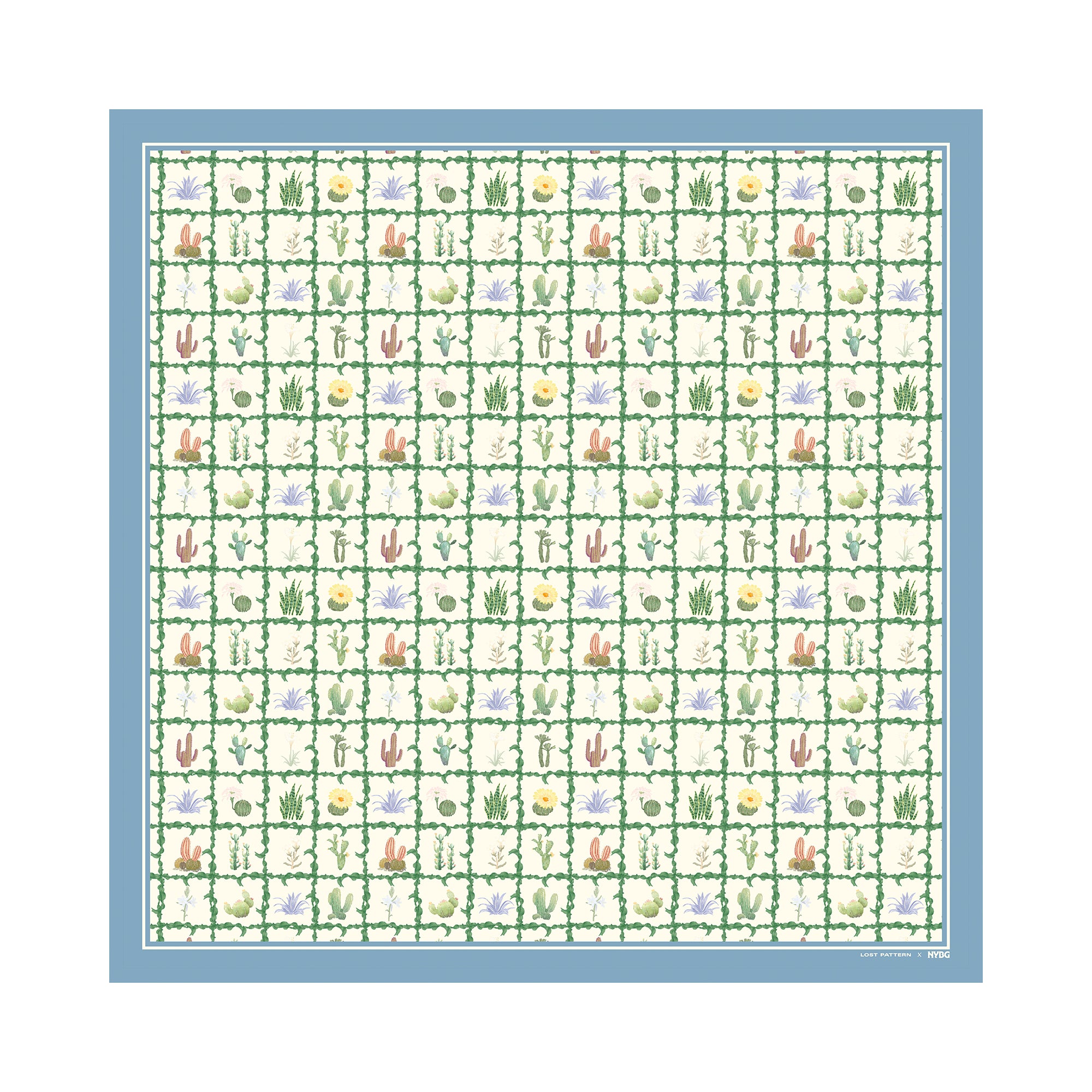 Lost Pattern x NYBG “Oasis Charms” Silk Square Scarf  - Blue