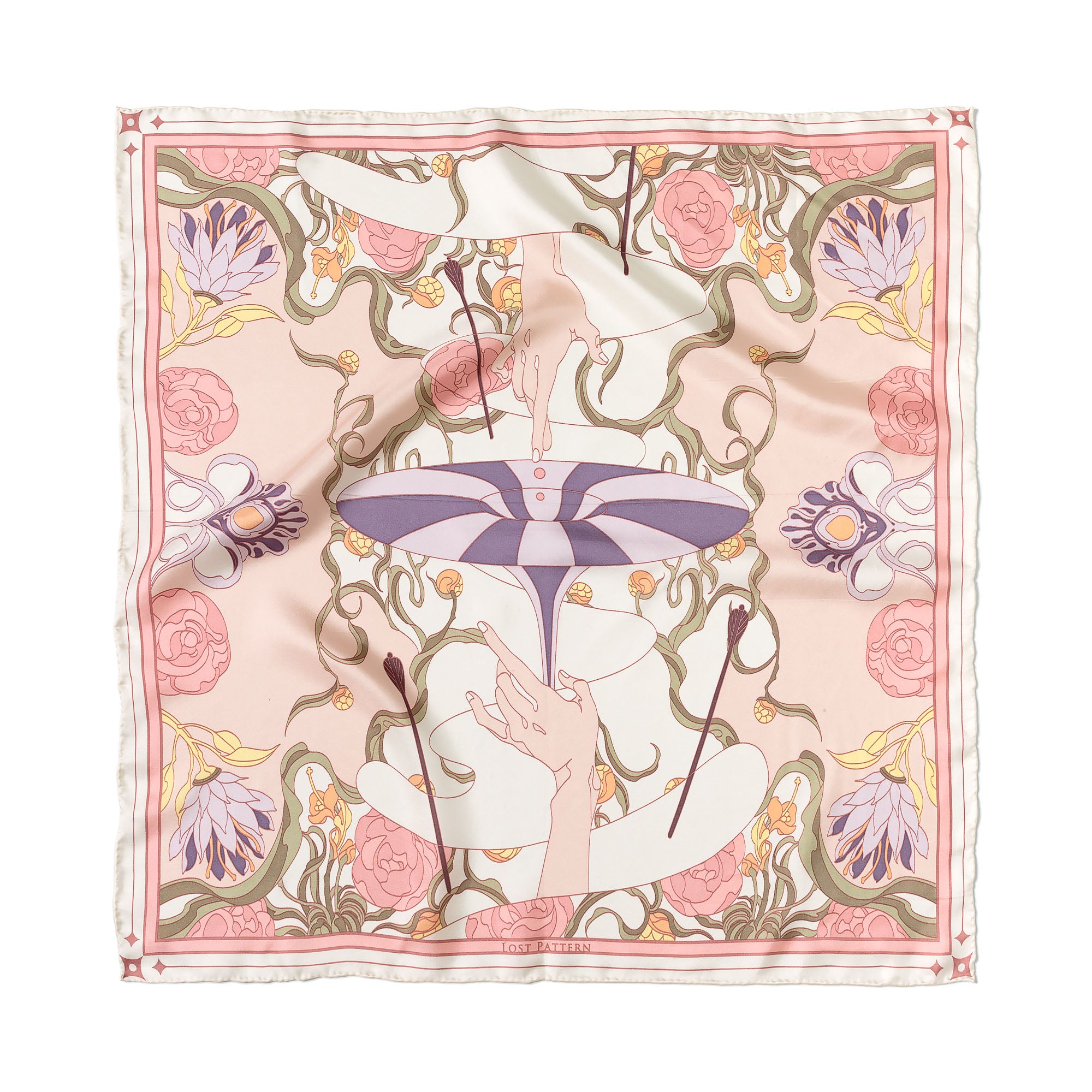 "The Dreamer" Bandana Silk Scarf - Pink - LOST PATTERN Silk Square Scarf