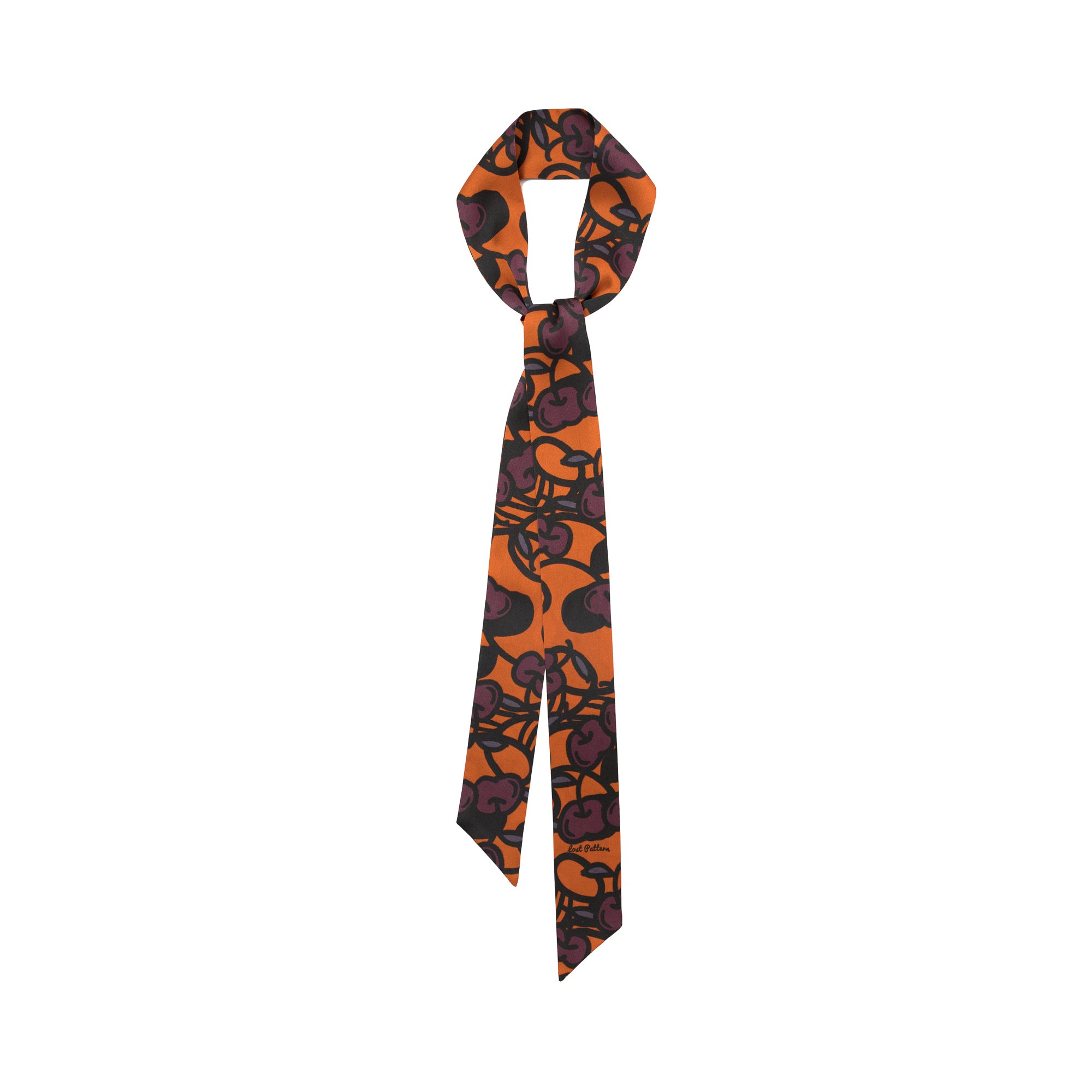 “Lost Cherries” Silk Skinny Scarf -  Pumpkin Orange