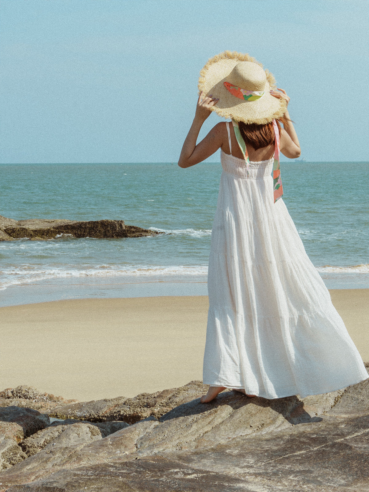 "Cartagena" Straw Hat with Ribbon Tie - Pink & Green - LOST PATTERN Hats