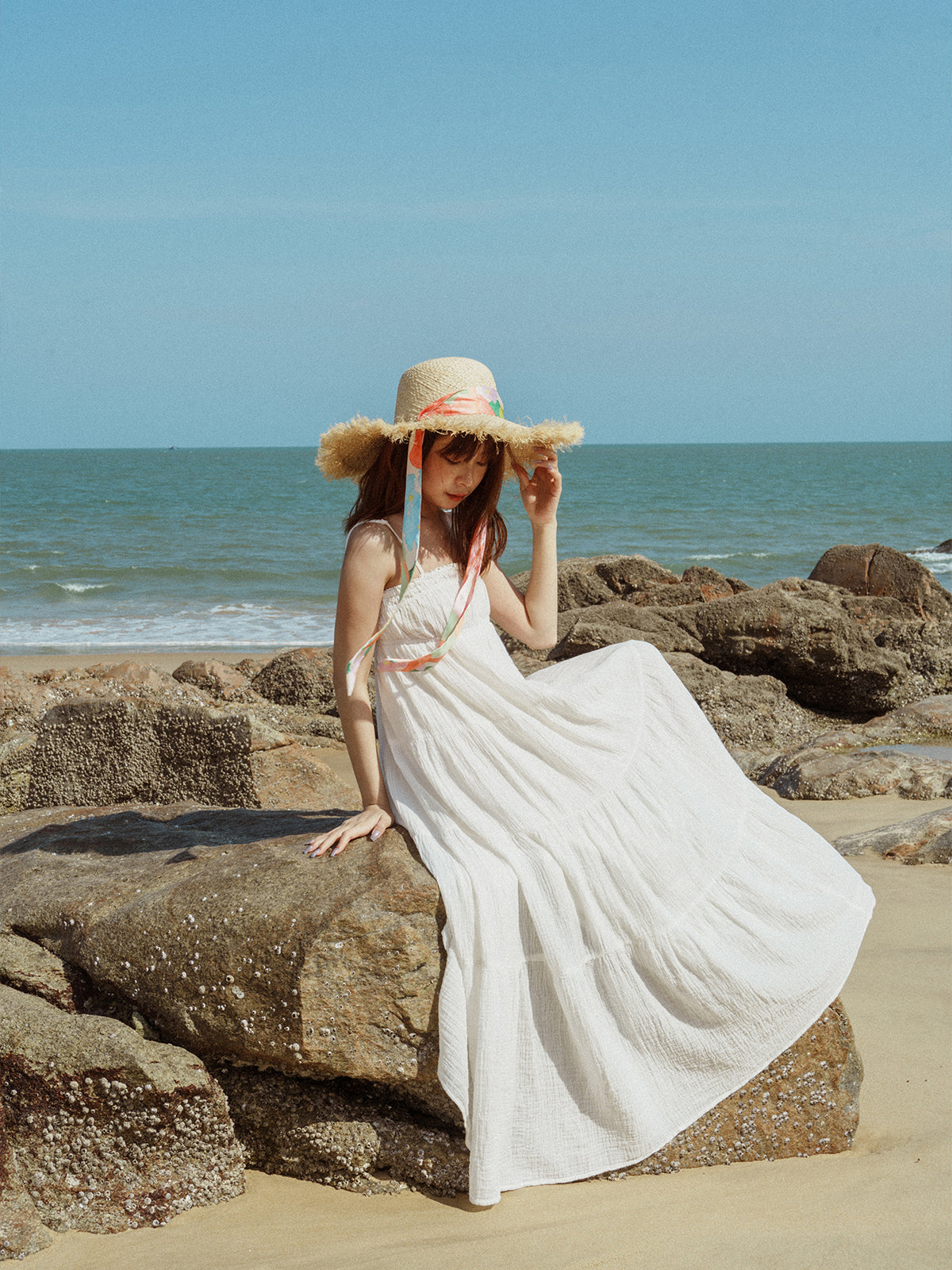 "Cartagena" Straw Hat with Ribbon Tie - Pink & Green - LOST PATTERN Hats