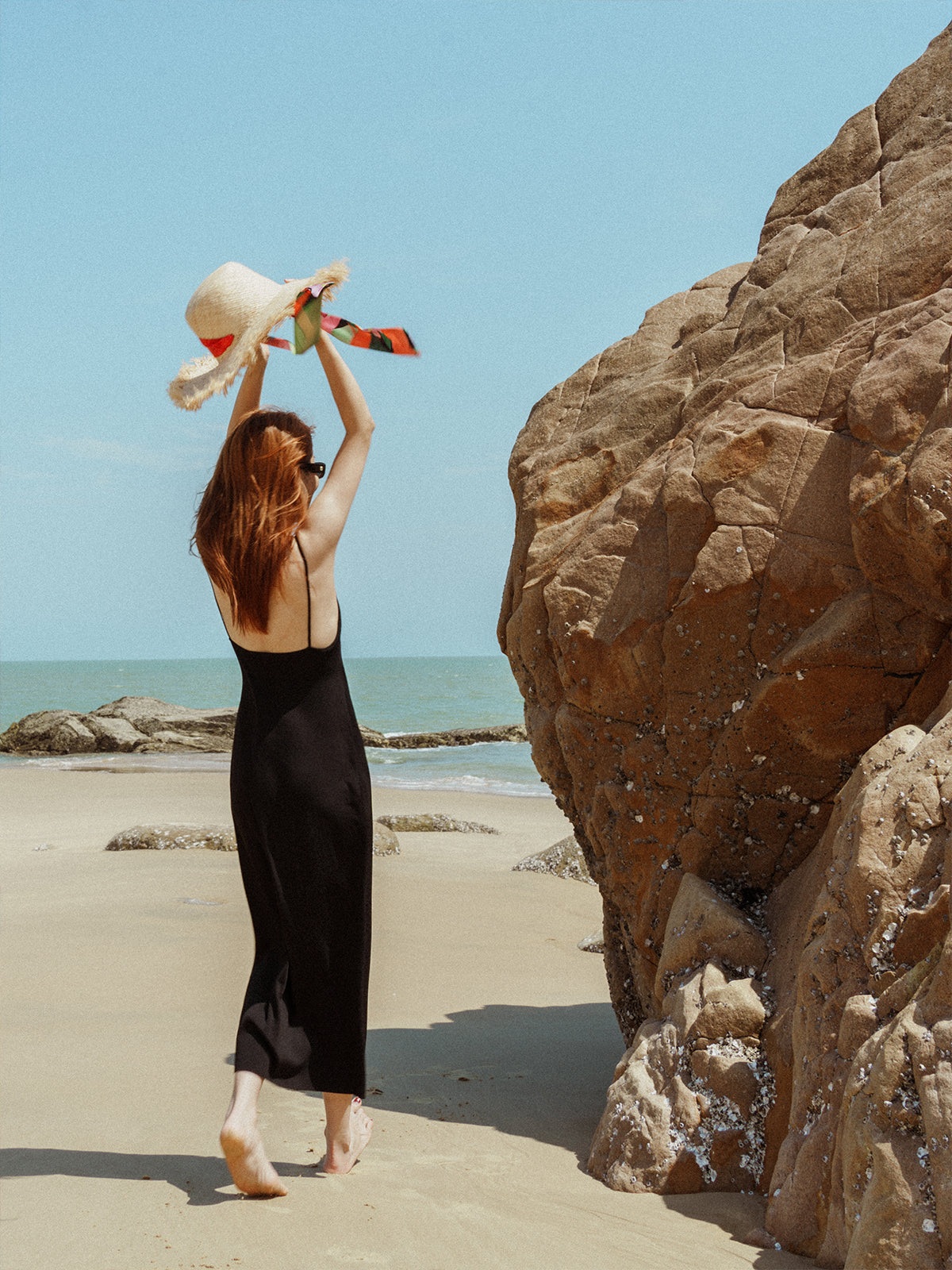 "Cartagena" Straw Hat with Ribbon Tie - Black & Orange - LOST PATTERN Hats