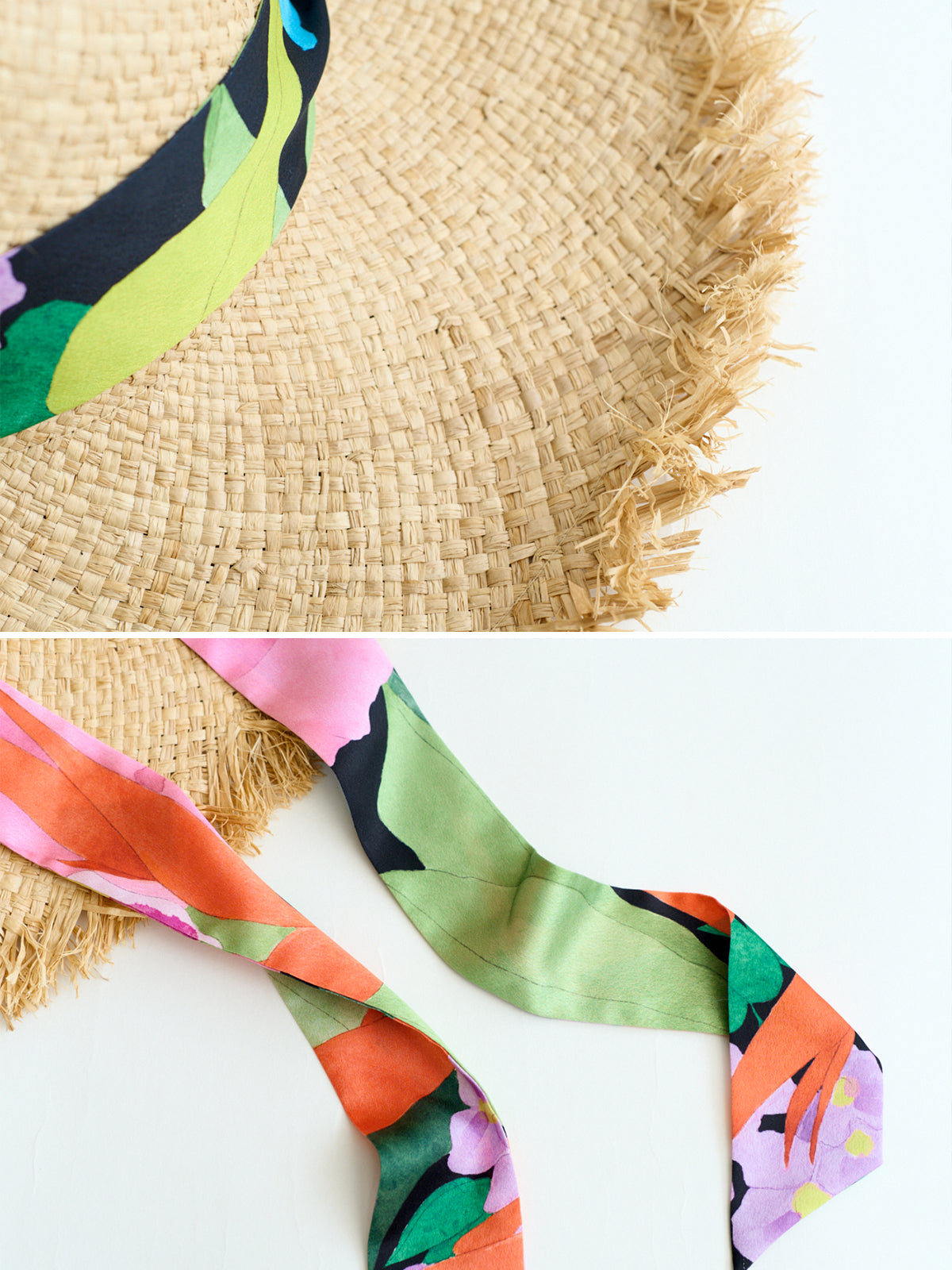"Cartagena" Straw Hat with Ribbon Tie - Black & Orange - LOST PATTERN Hats