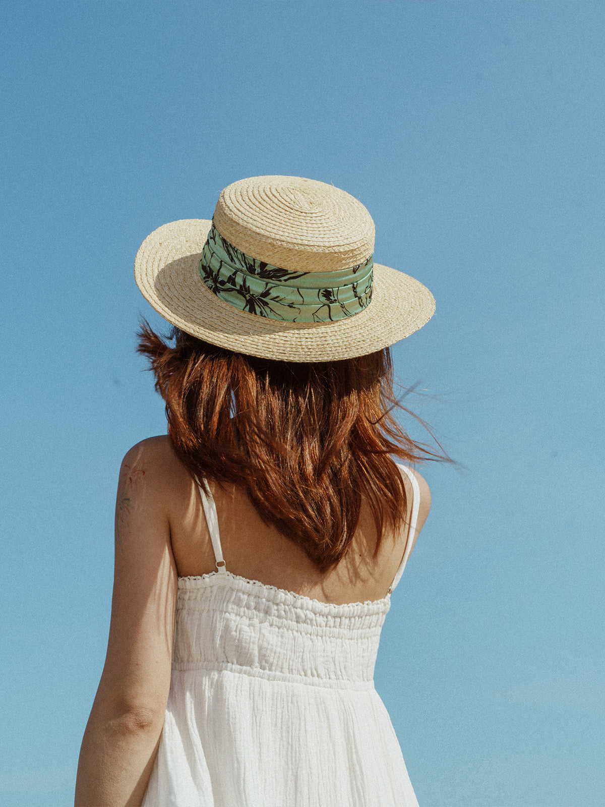 "La Isla" Straw Hat with Ribbon Band - Green - LOST PATTERN Hats