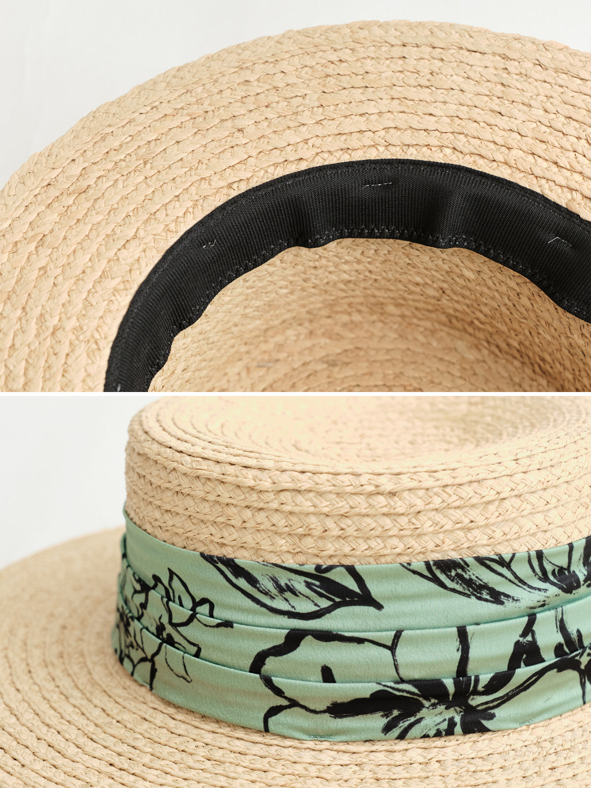 "La Isla" Straw Hat with Ribbon Band - Green - LOST PATTERN Hats