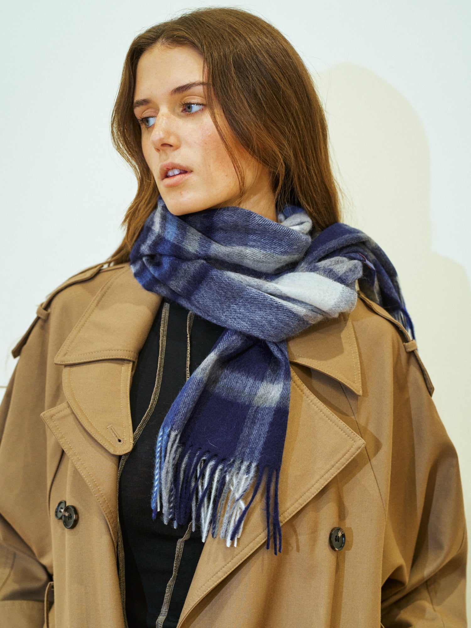 "Plaid" Cashmere Scarf - Dark Blue
