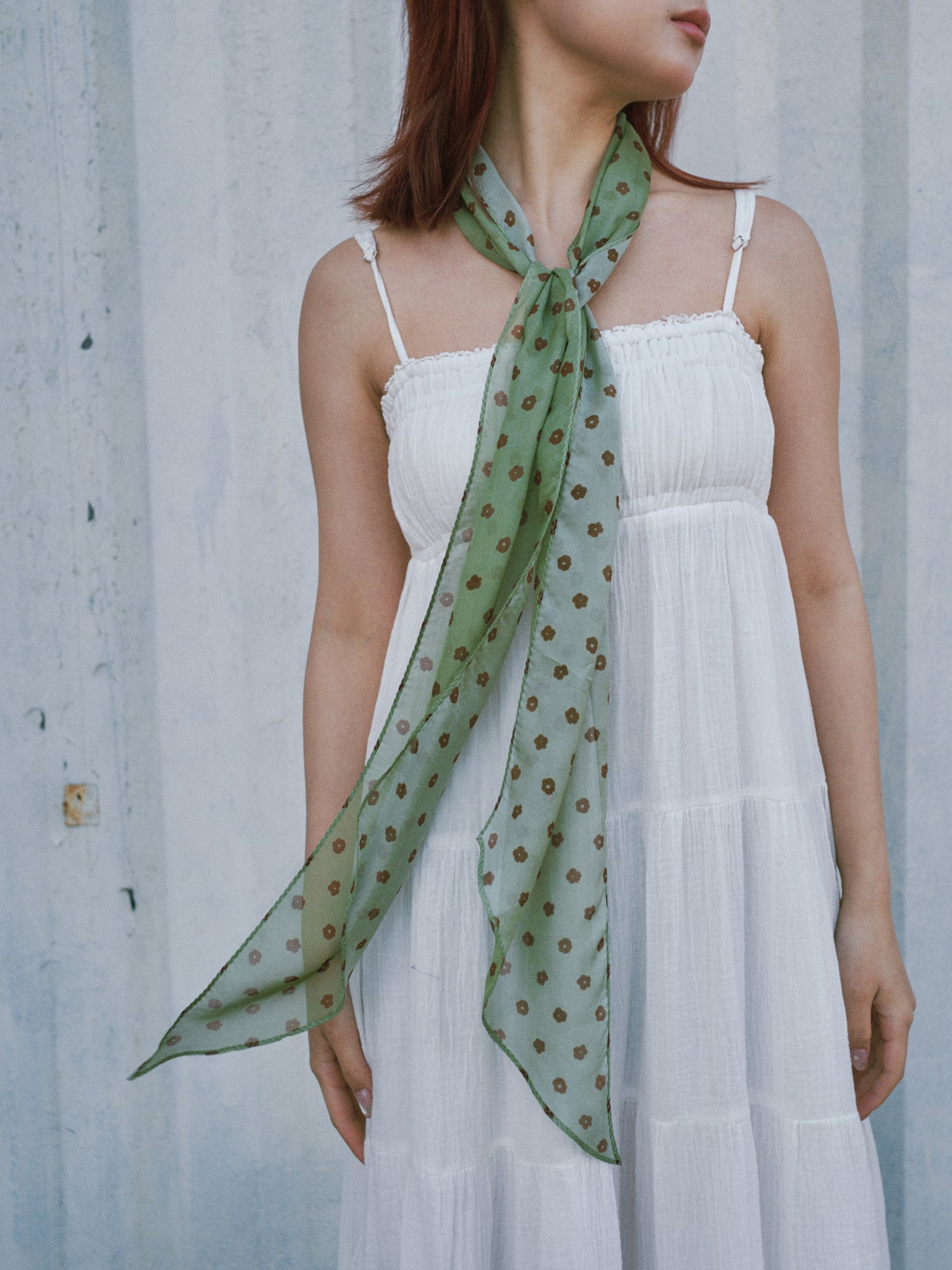 Petal Veil Silk Chiffon Neck Scarf - Matcha Green Petal Veil Silk Chiffon Neck Scarf - Matcha Green