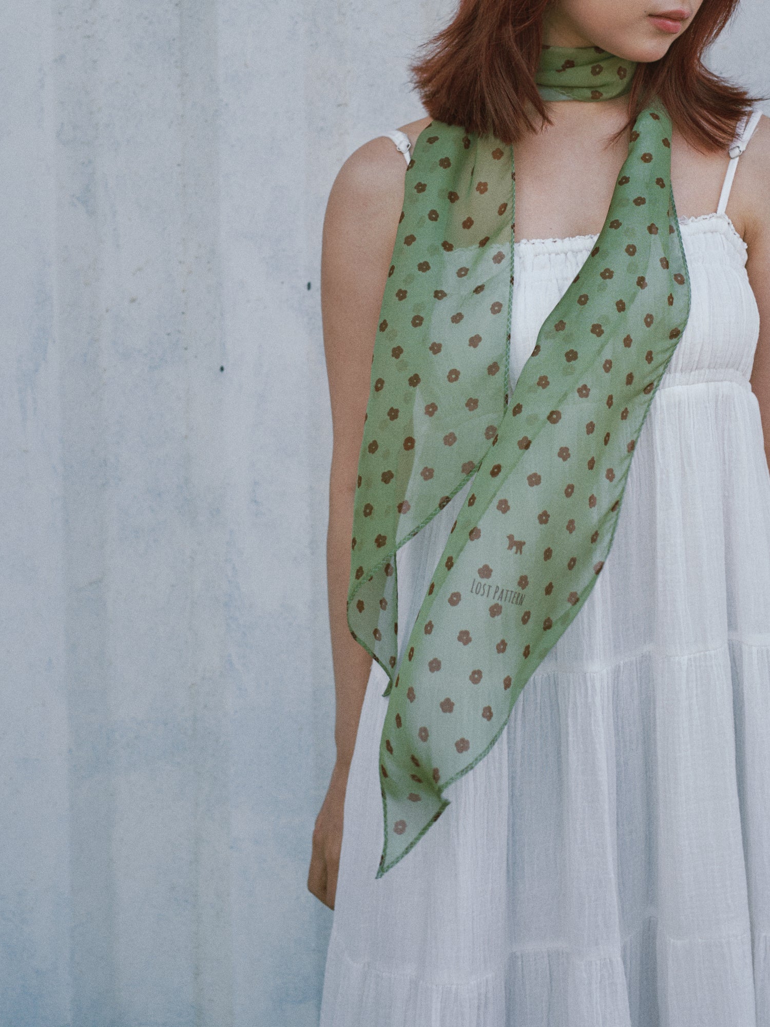 Petal Veil Silk Chiffon Neck Scarf - Matcha Green Petal Veil Silk Chiffon Neck Scarf - Matcha Green