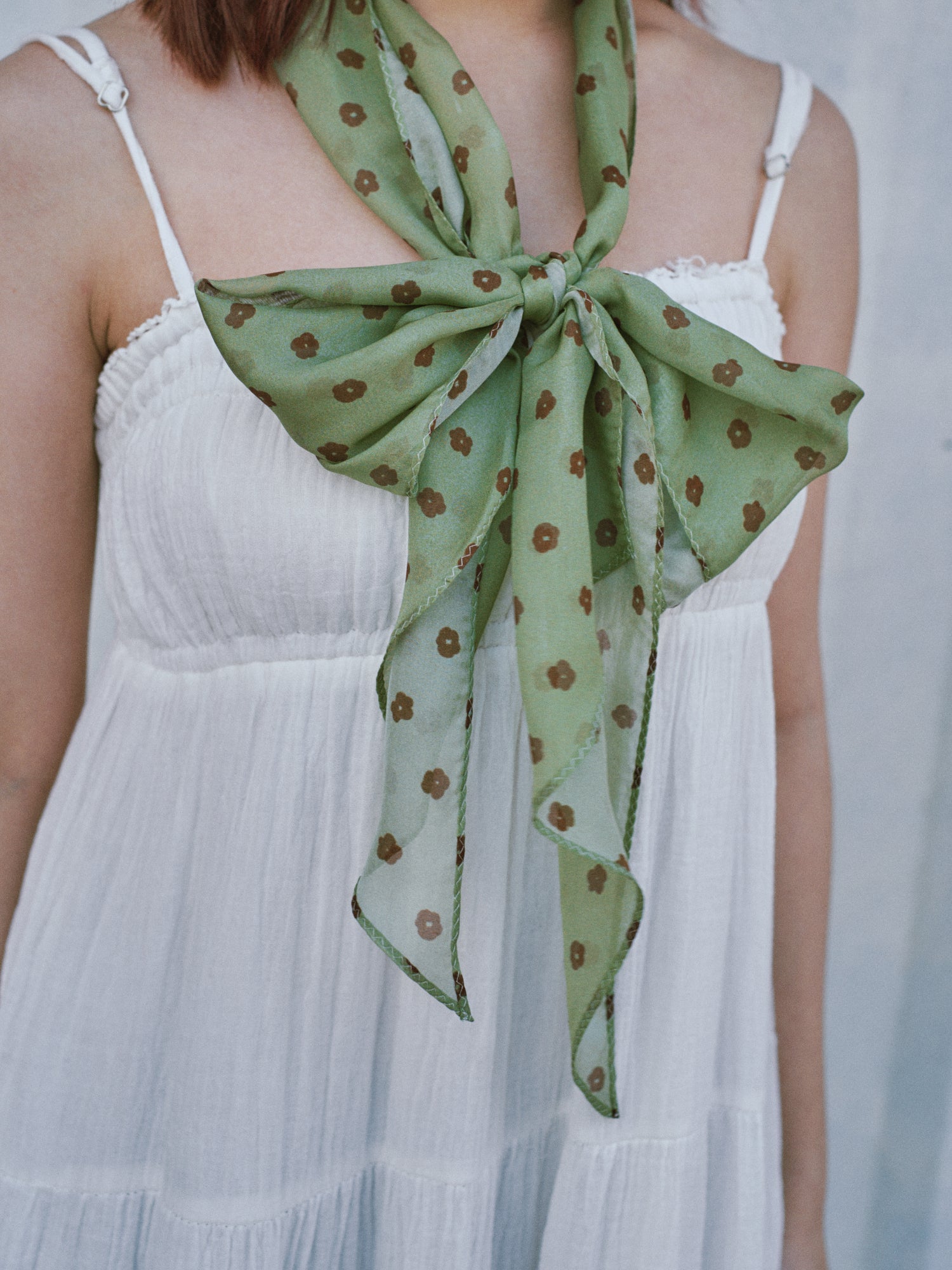 Petal Veil Silk Chiffon Neck Scarf - Matcha Green Petal Veil Silk Chiffon Neck Scarf - Matcha Green