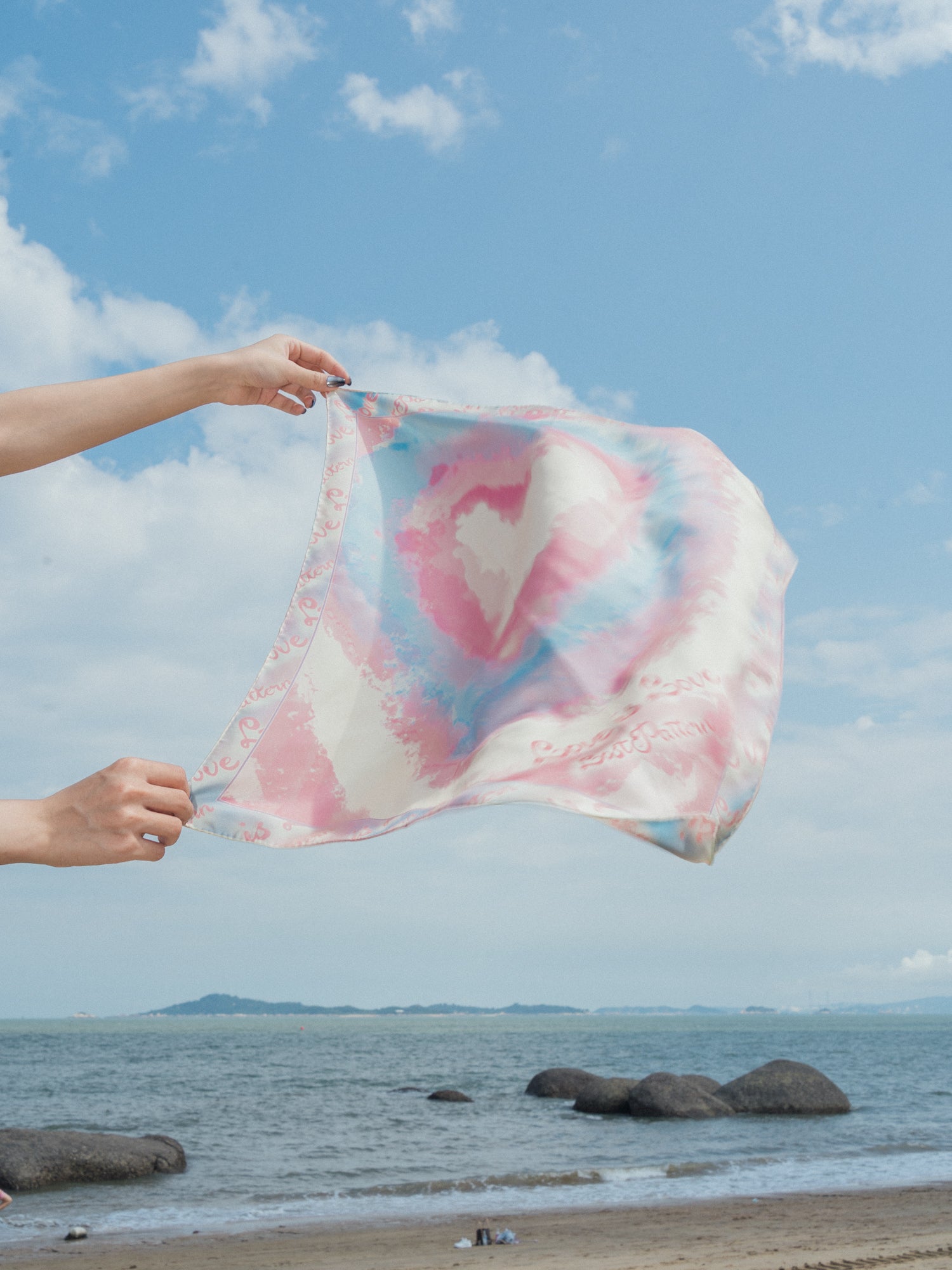 "Love is Love" Silk Bandana Scarf - Blue & Pink - LOST PATTERN Silk Bandana