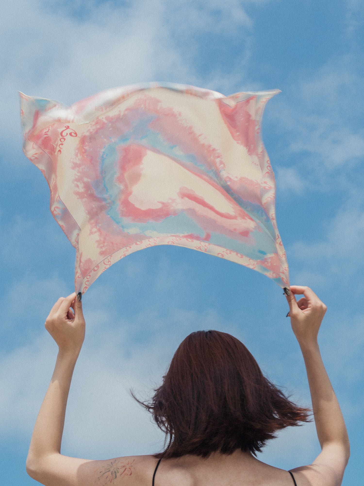 "Love is Love" Silk Bandana Scarf - Blue & Pink - LOST PATTERN Silk Bandana