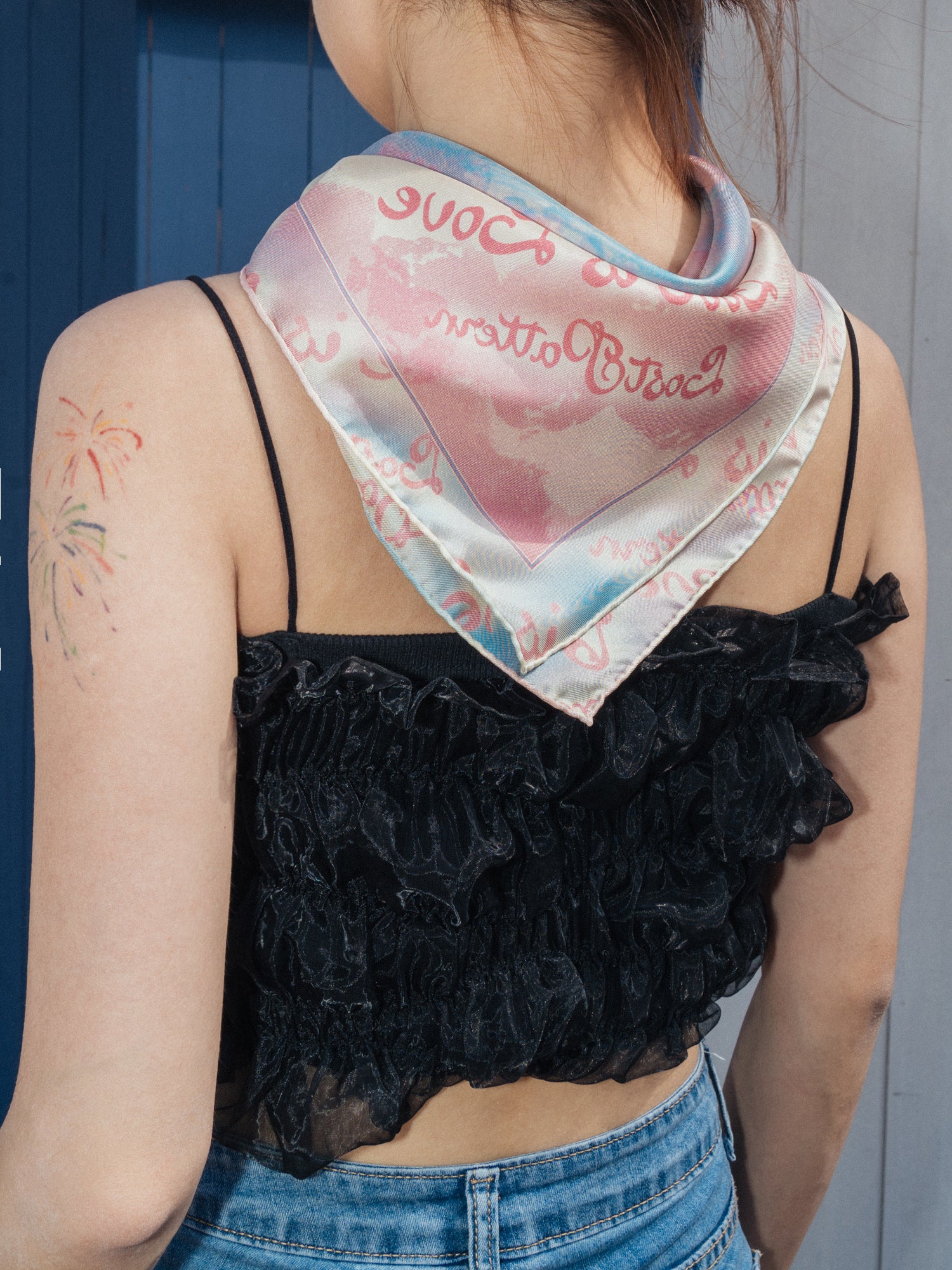 "Love is Love" Silk Bandana Scarf - Blue & Pink - LOST PATTERN Silk Bandana