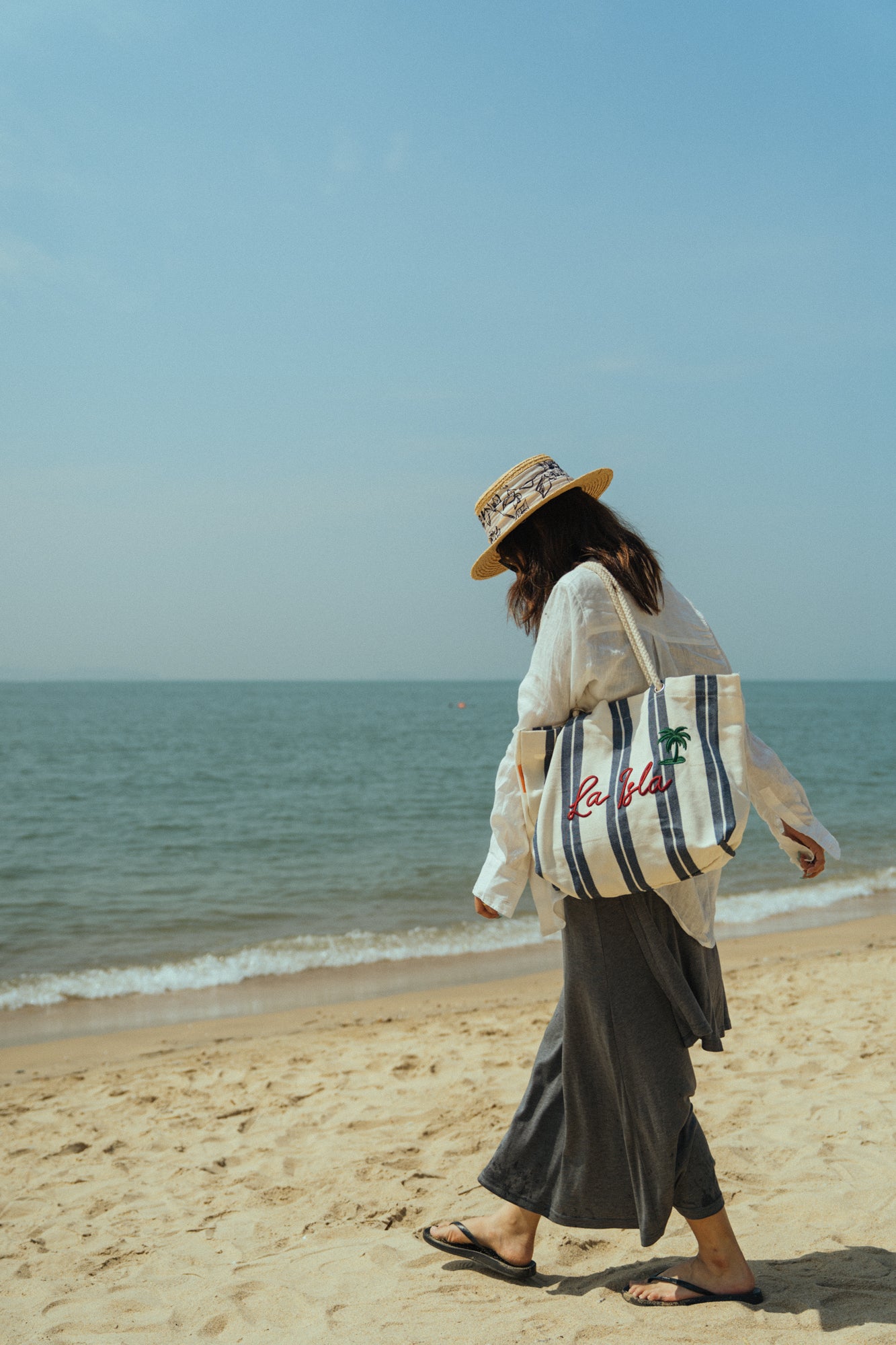 "La Isla" Large Canvas Tote Bag - Navy