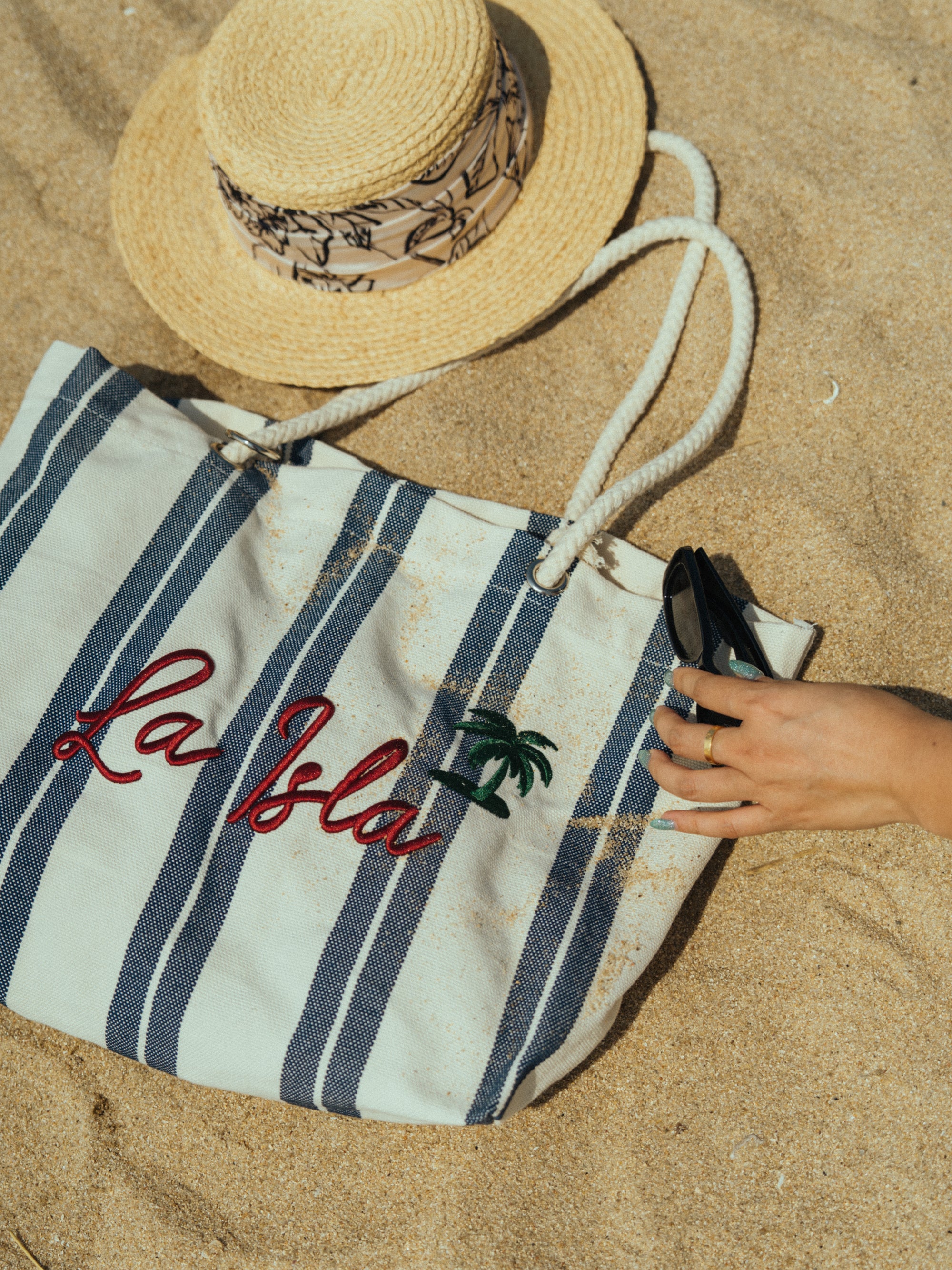 "La Isla" Large Canvas Tote Bag - Navy