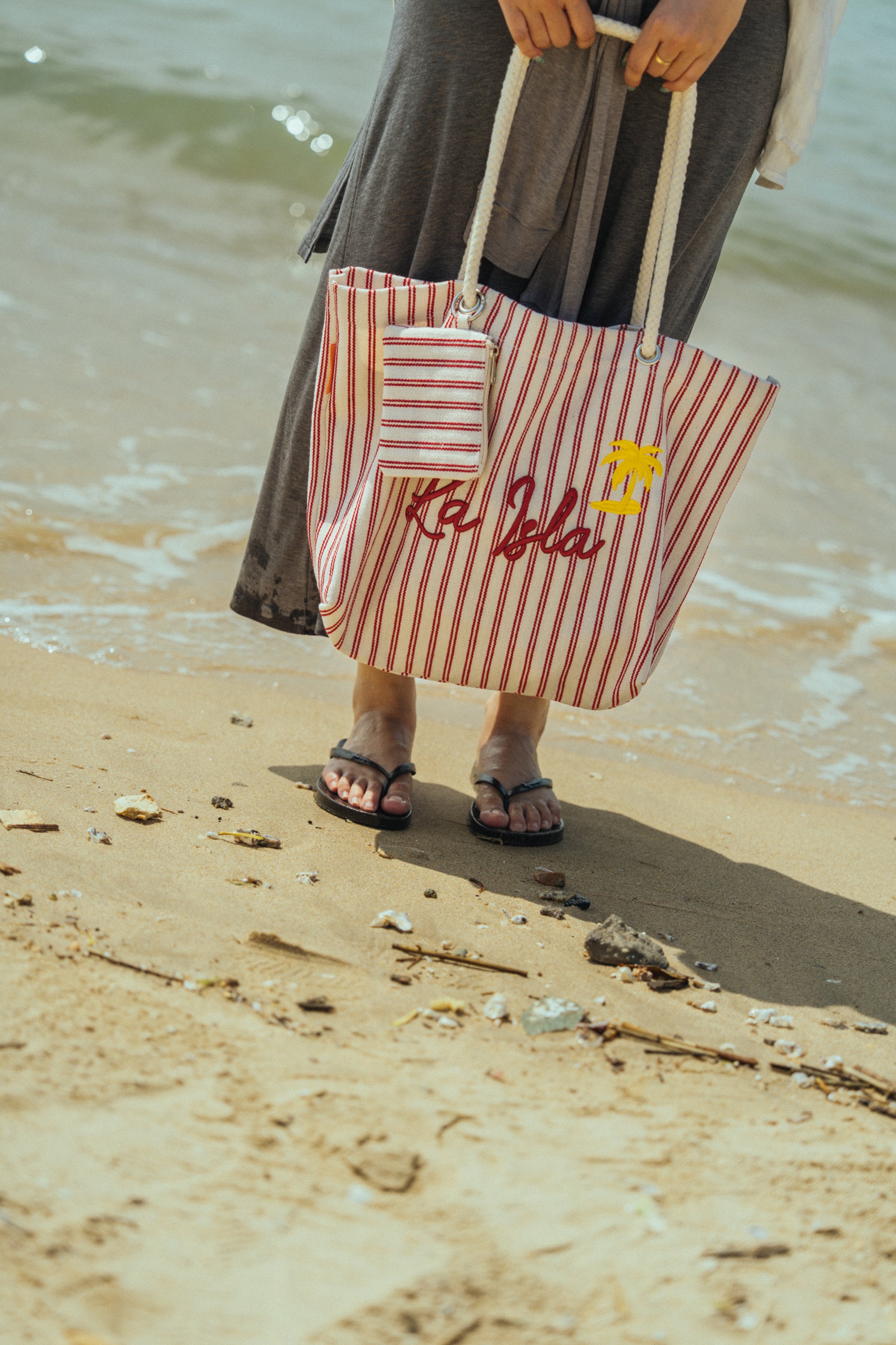 "La Isla" Large Canvas Tote Bag - Red