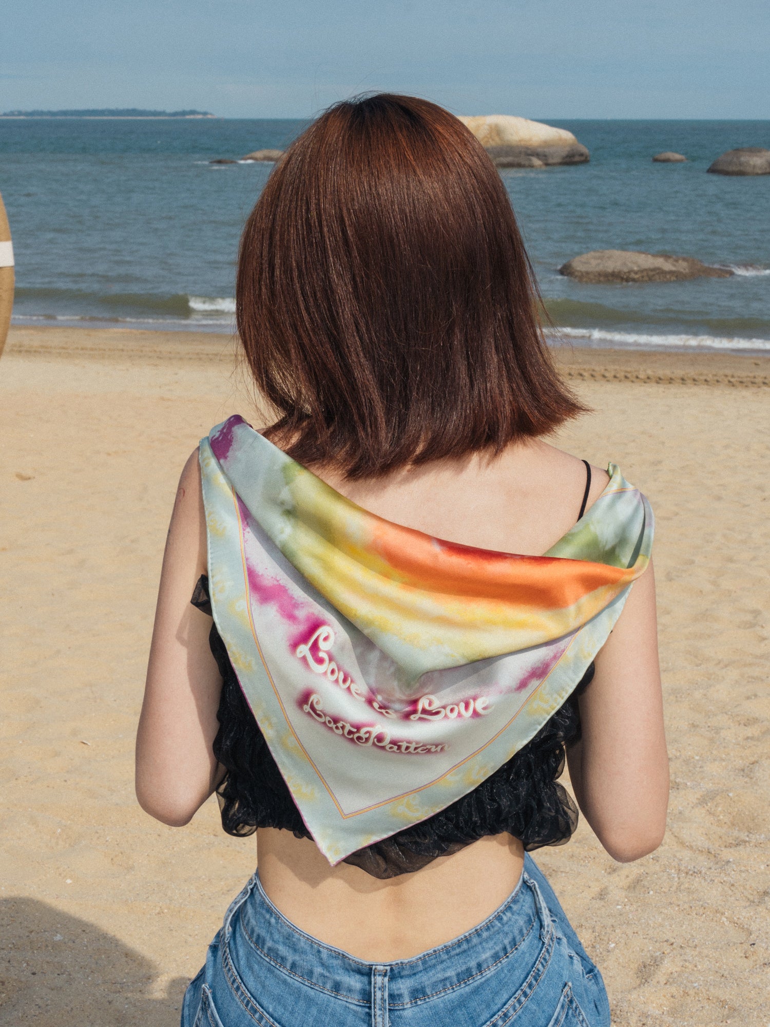 "Love is Love" Silk Bandana Scarf - Rainbow - LOST PATTERN Silk Bandana