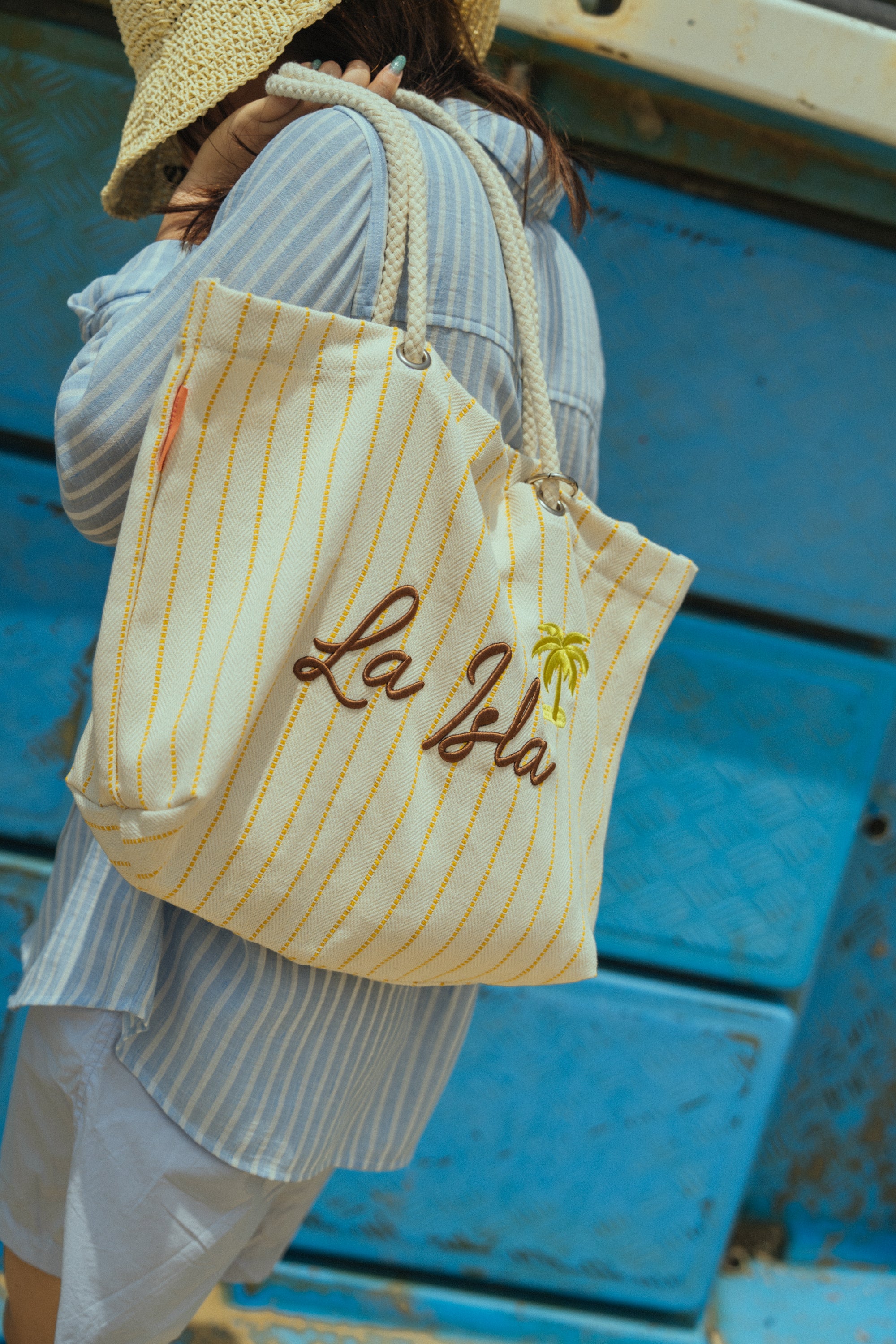 "La Isla" Large Canvas Tote Bag - Yellow