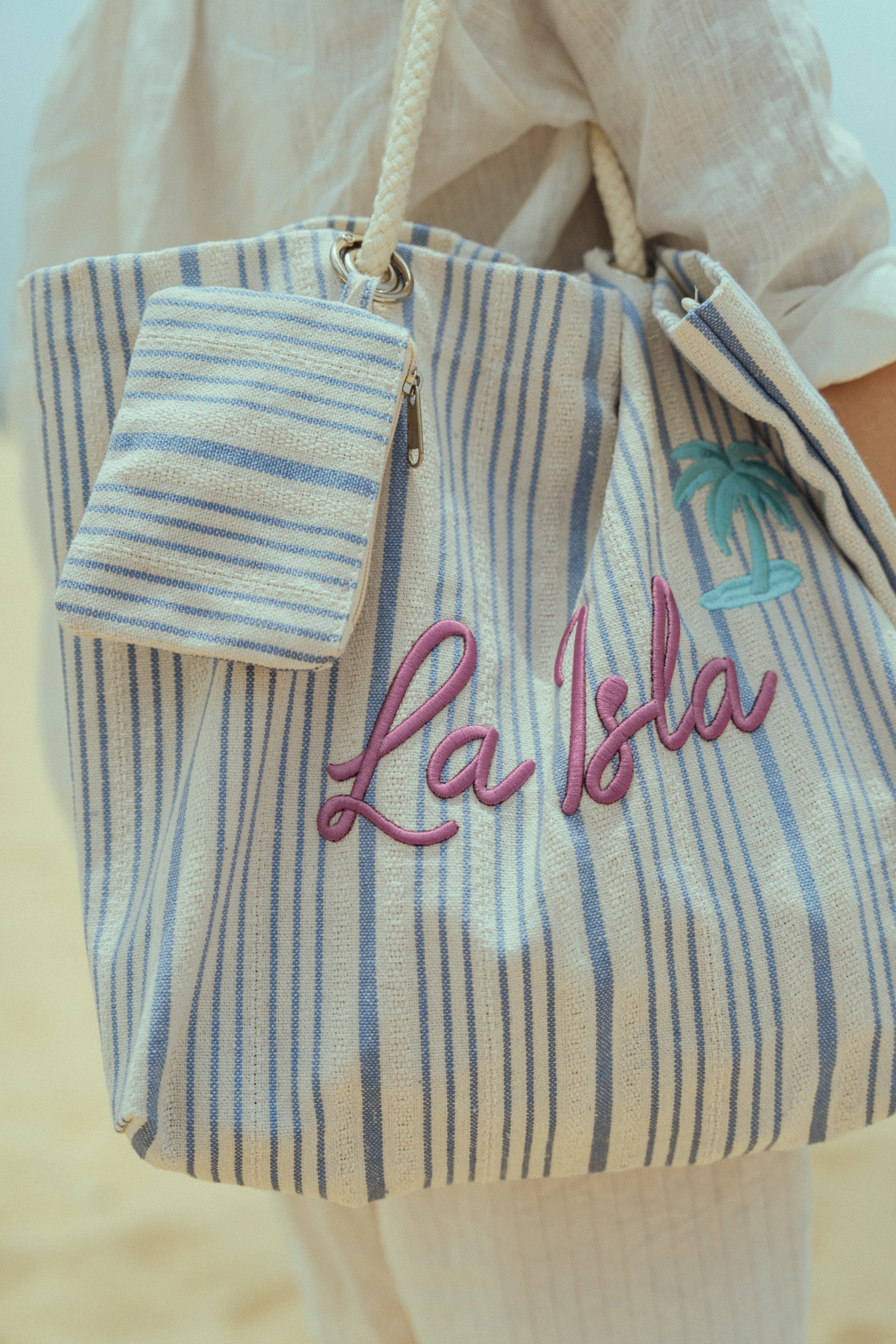"La Isla" Large Canvas Tote Bag - Sky Blue