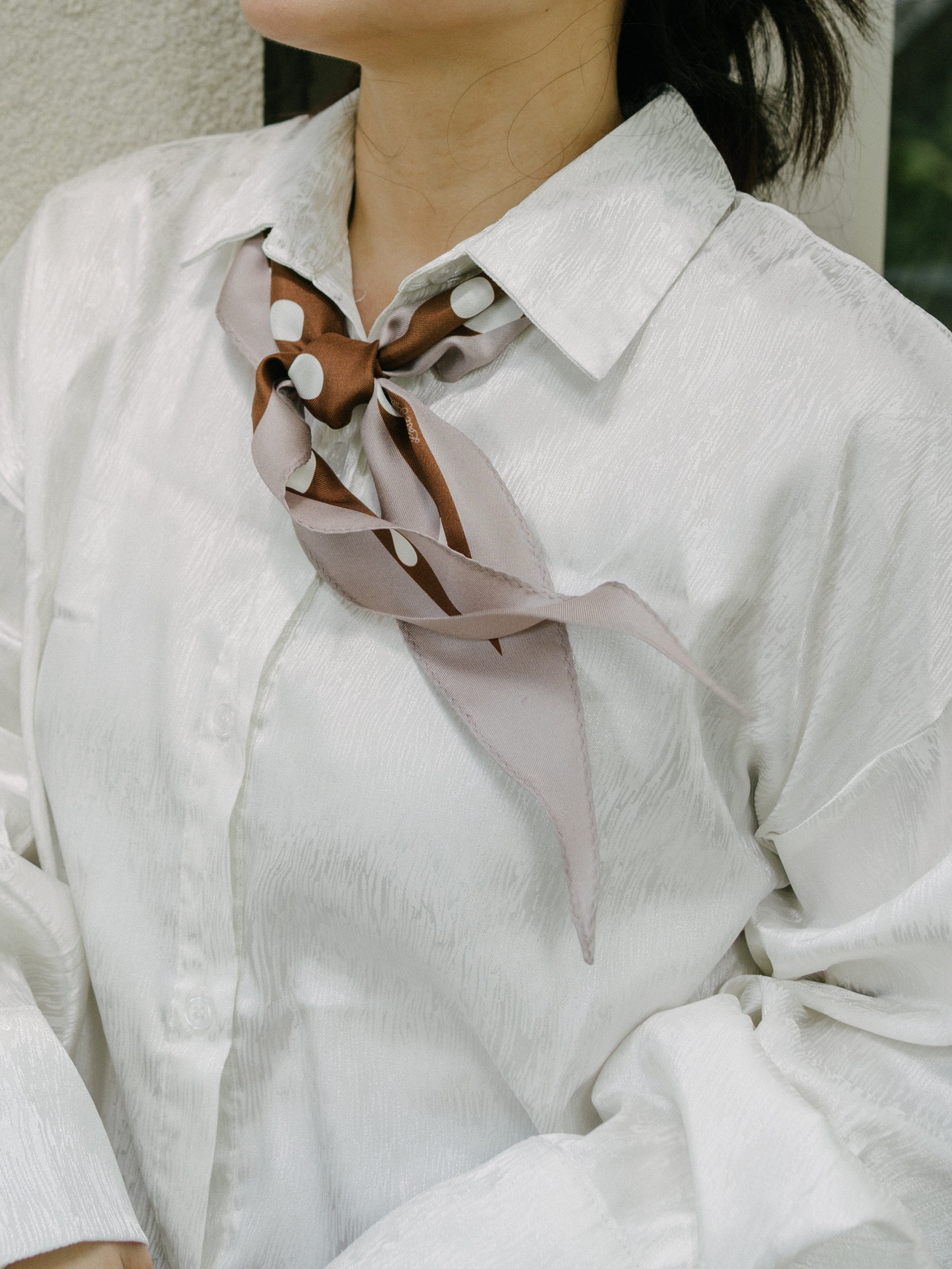 "Retro Polka" Silk Diamond Neckerchief - Coffee