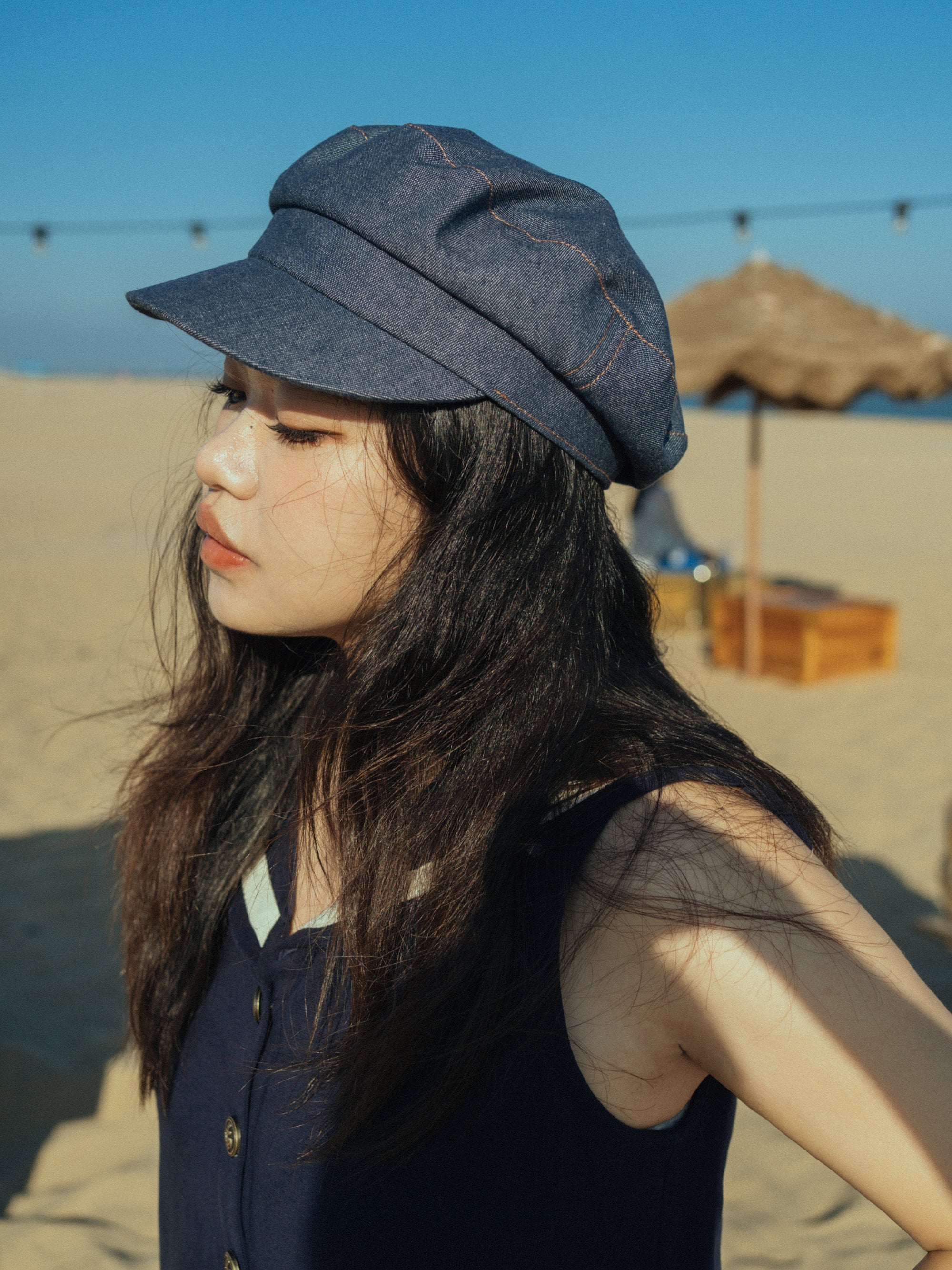 Washed denim Cadet Cap - Women Accessories Anna-Kaci Unisex Cotton Basic Cadet Hats Vintage Washed Flat  main image 4