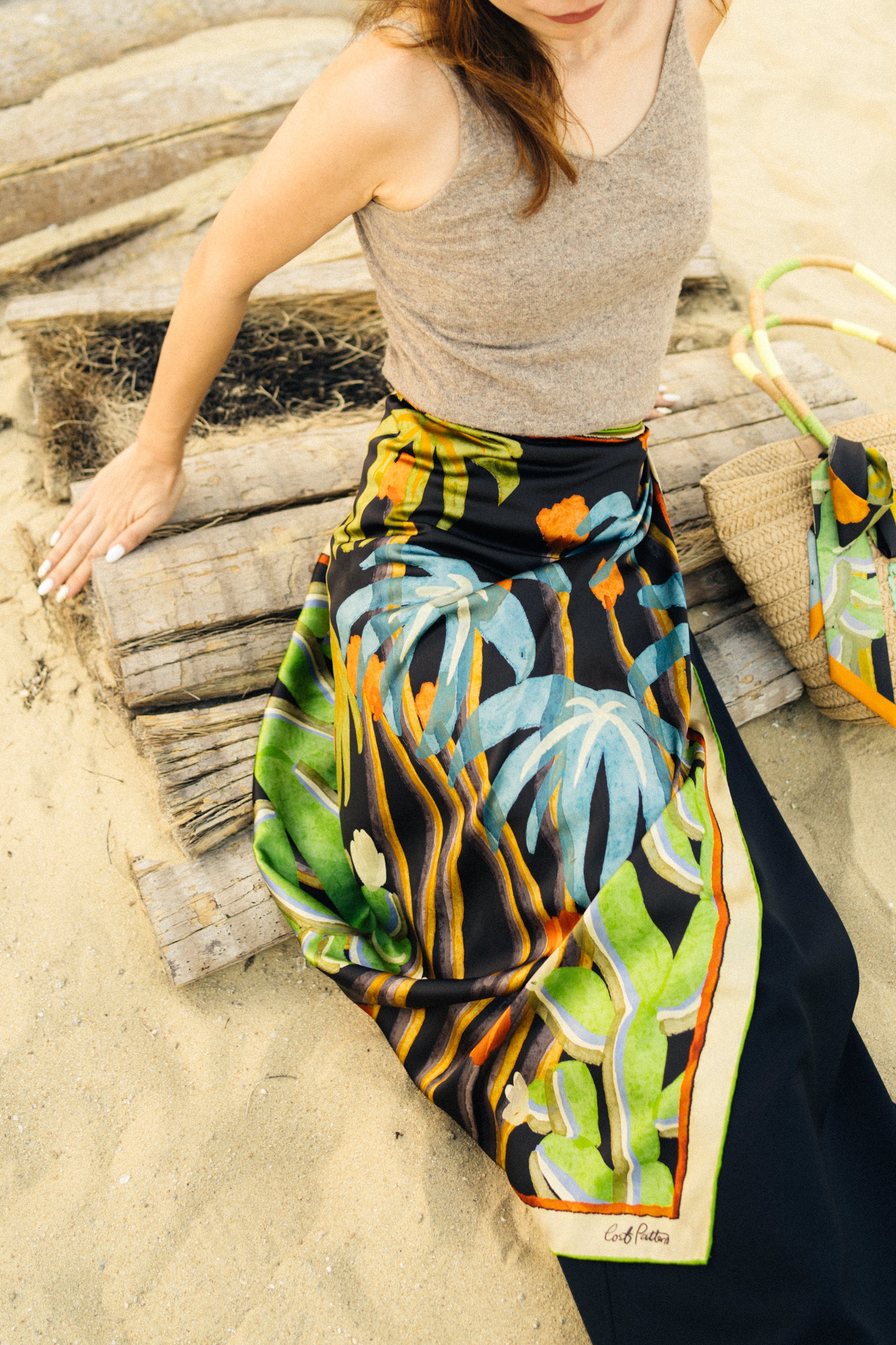 "Ethereal Mirage" Large Silk Scarf - Dark Brown