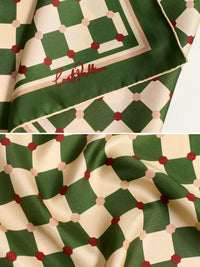 "Checkerboard" Silk Pocket Square & Silk Bandana Scarf Set - Green