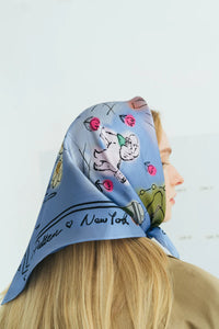 "New York In Sketches" Silk Pocket Square & Silk Scarf Set - Blue