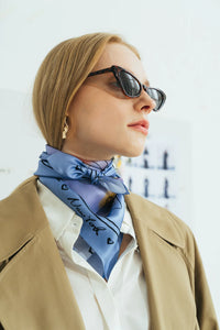 "New York In Sketches" Silk Pocket Square & Silk Scarf Set - Blue