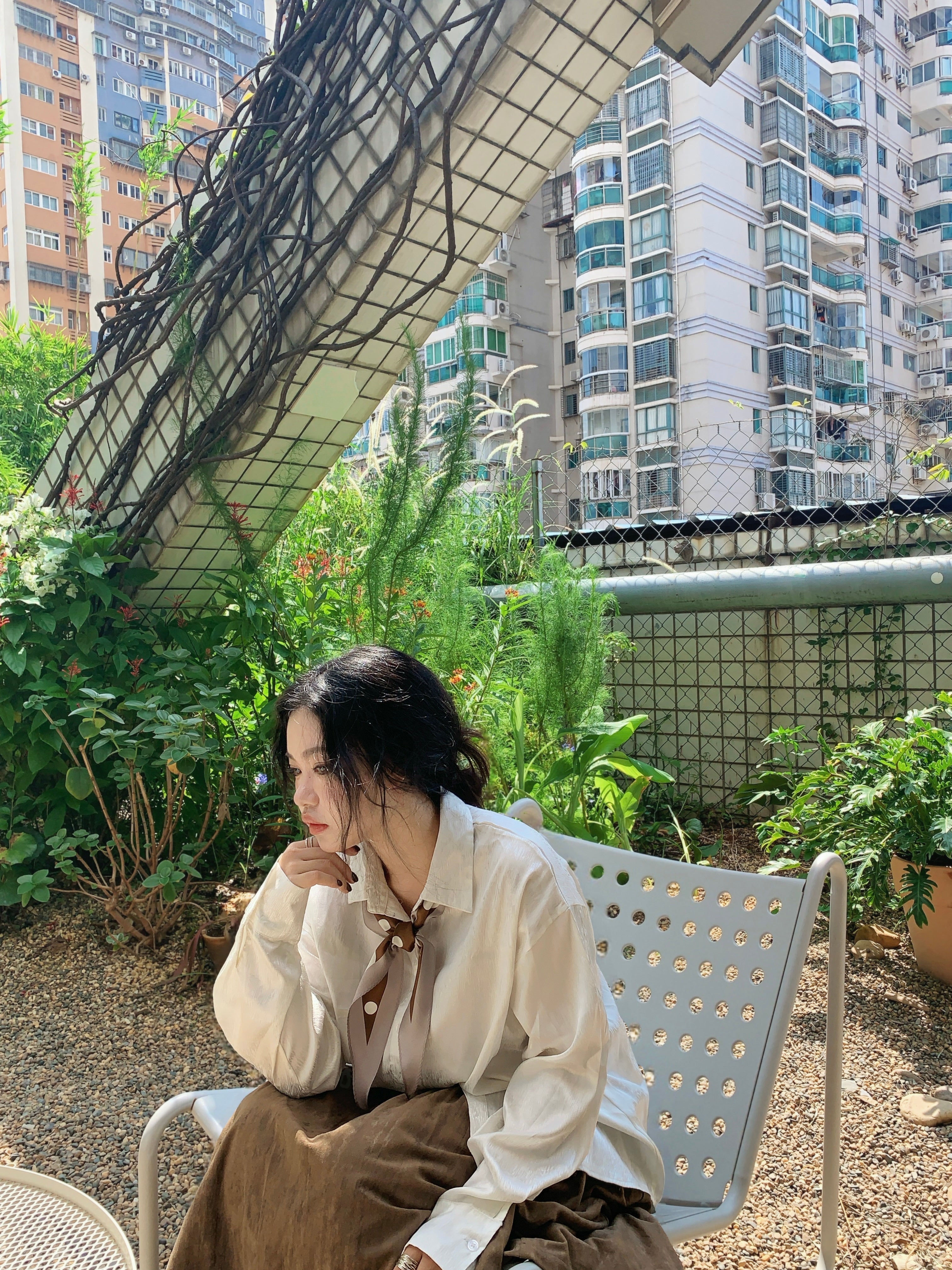 "Retro Polka" Silk Diamond Neckerchief - Coffee