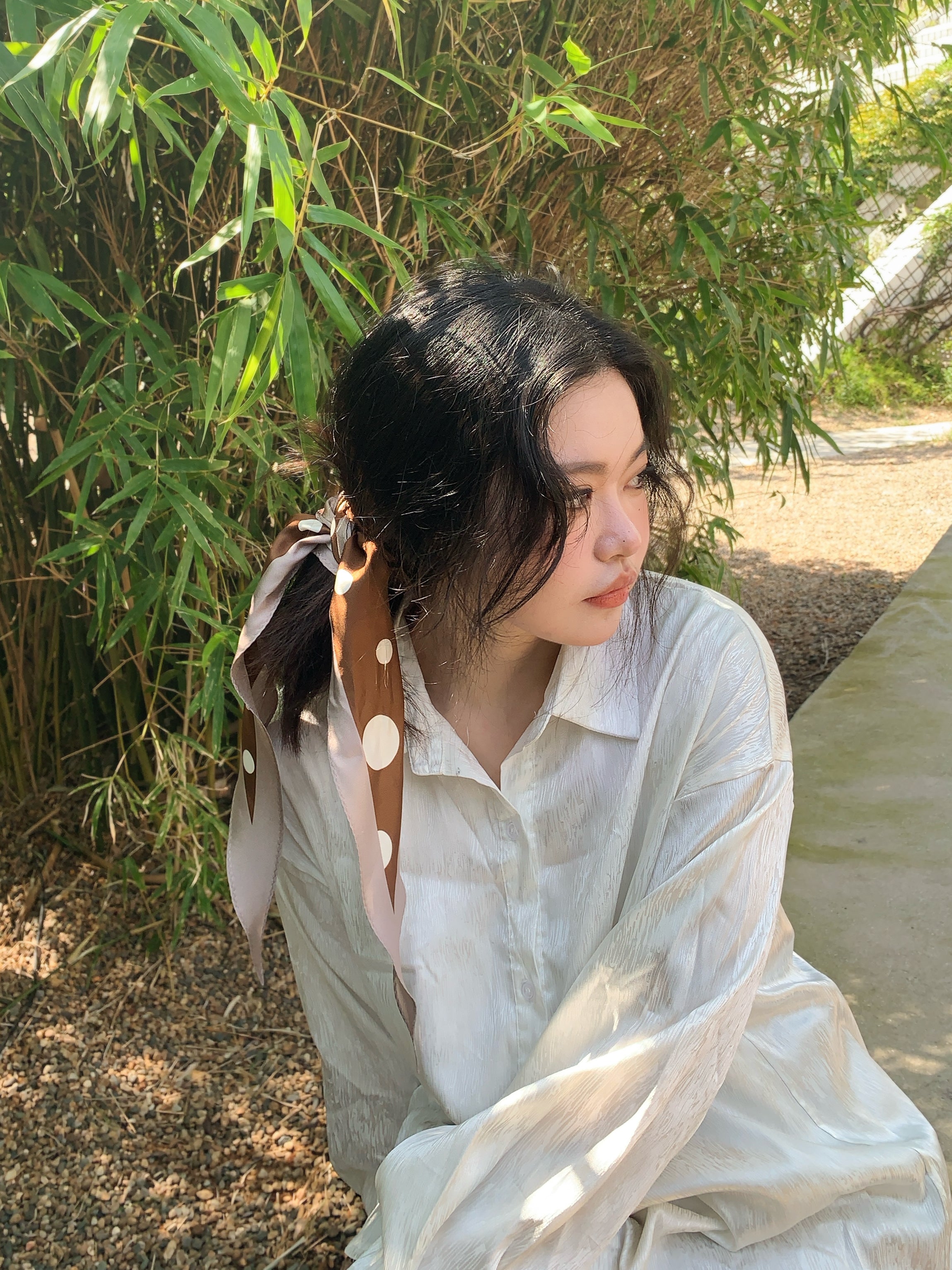 "Retro Polka" Silk Diamond Neckerchief - Coffee