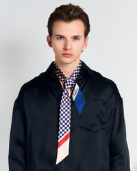 "Checkerboard" Twilly Scarf  - Blue