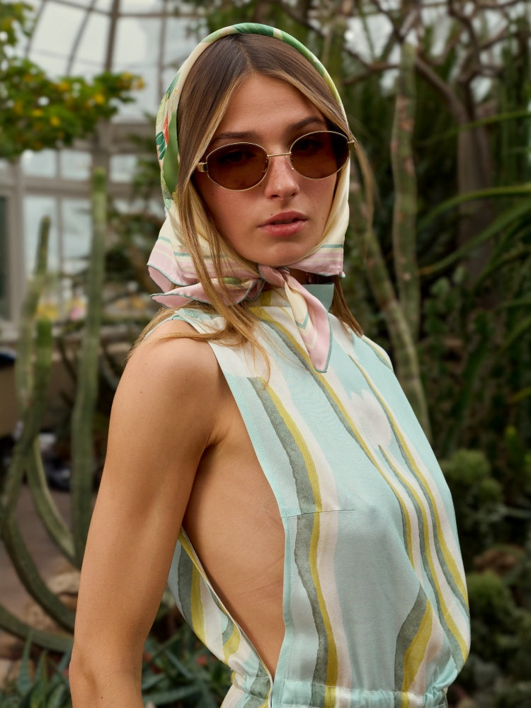 Lost Pattern x NYBG "Oasis Charms" Silk Bandana Scarf - Pink