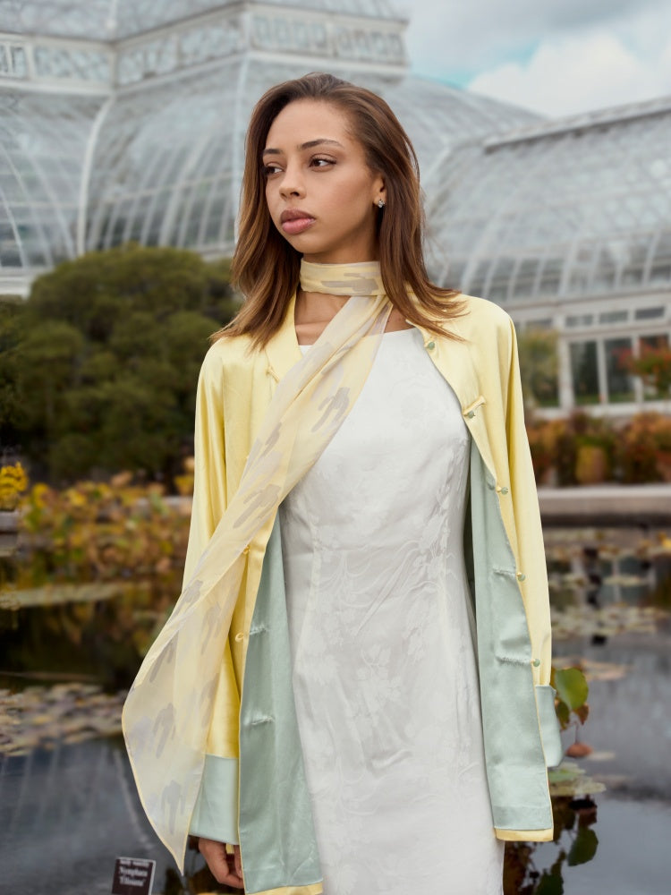 Lost Pattern x NYBG "Oasis Charms" Silk Chiffon Neck Scarf - Yellow
