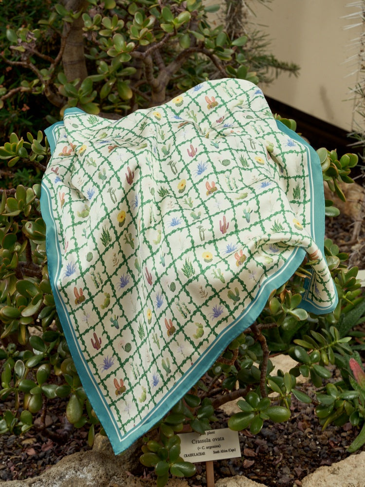 Lost Pattern x NYBG "Oasis Charms" Large Silk Scarf  - Blue