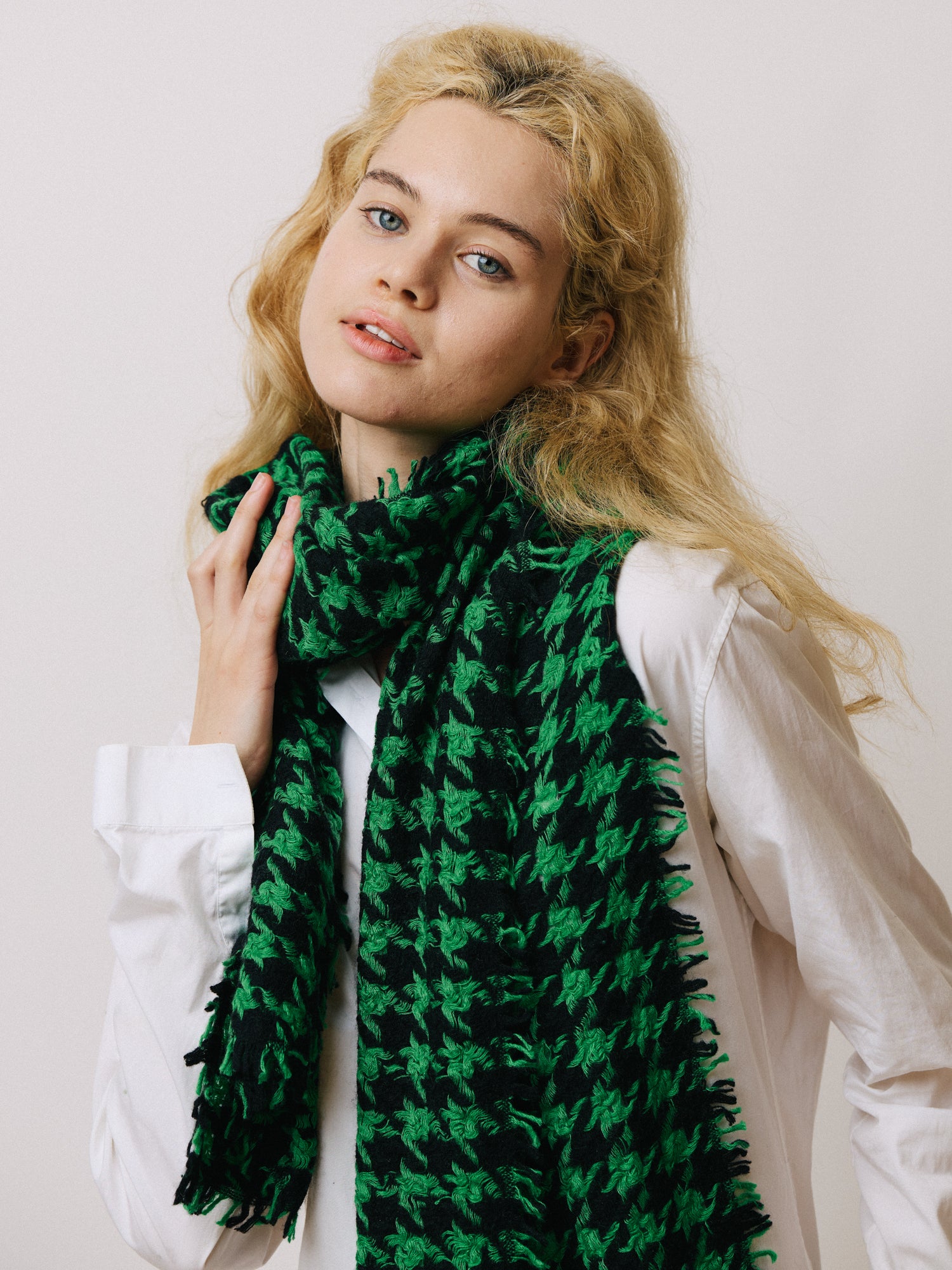 "Houndstooth" Cashmere Scarf - Forest Green