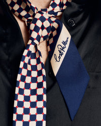 "Checkerboard" Twilly Scarf  - Blue