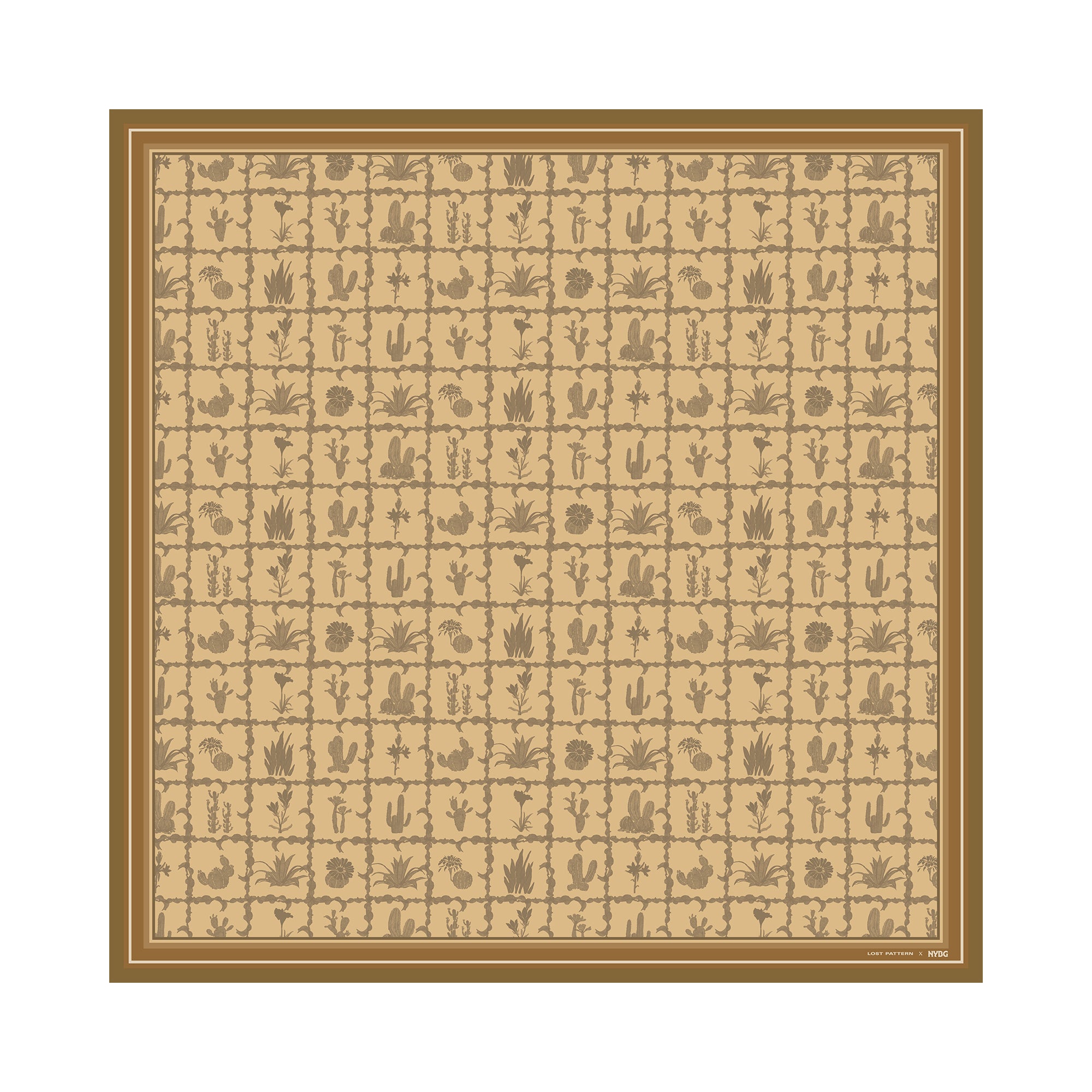 Lost Pattern x NYBG “Oasis Charms” Silk Square Scarf  - Coffee