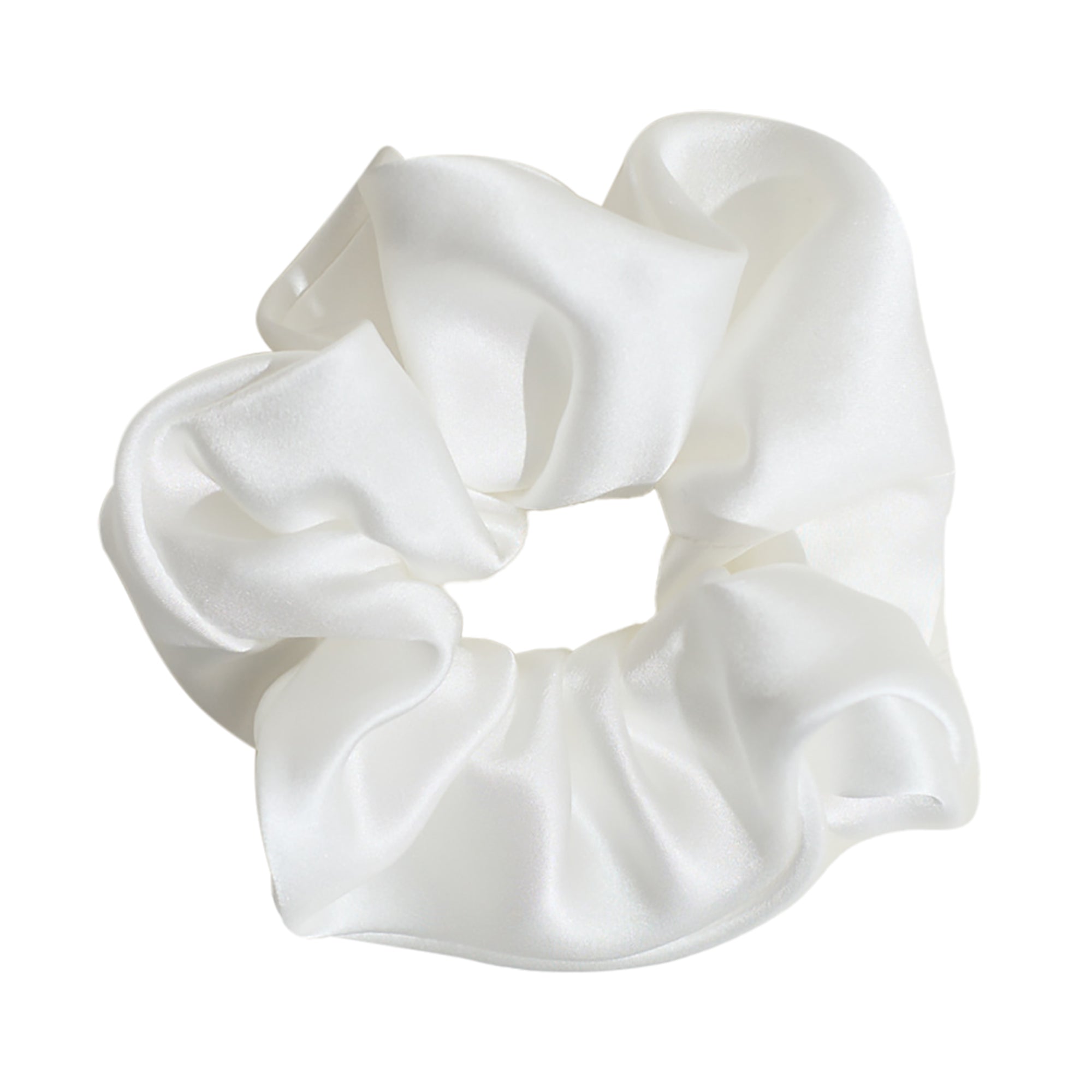 "Silken Hair" Silk Scrunchie Hair Tie - White - White - LOST PATTERN Scrunchie