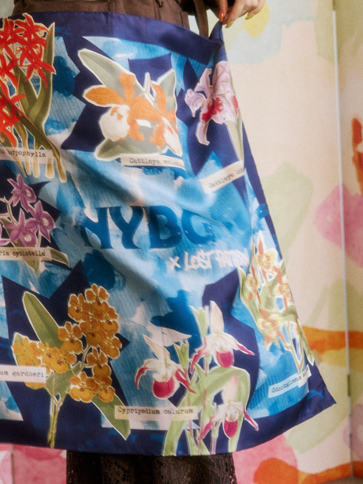 LOST PATTERN X NYBG "Orchid On the Block" Silk Bandana Scarf - Blue