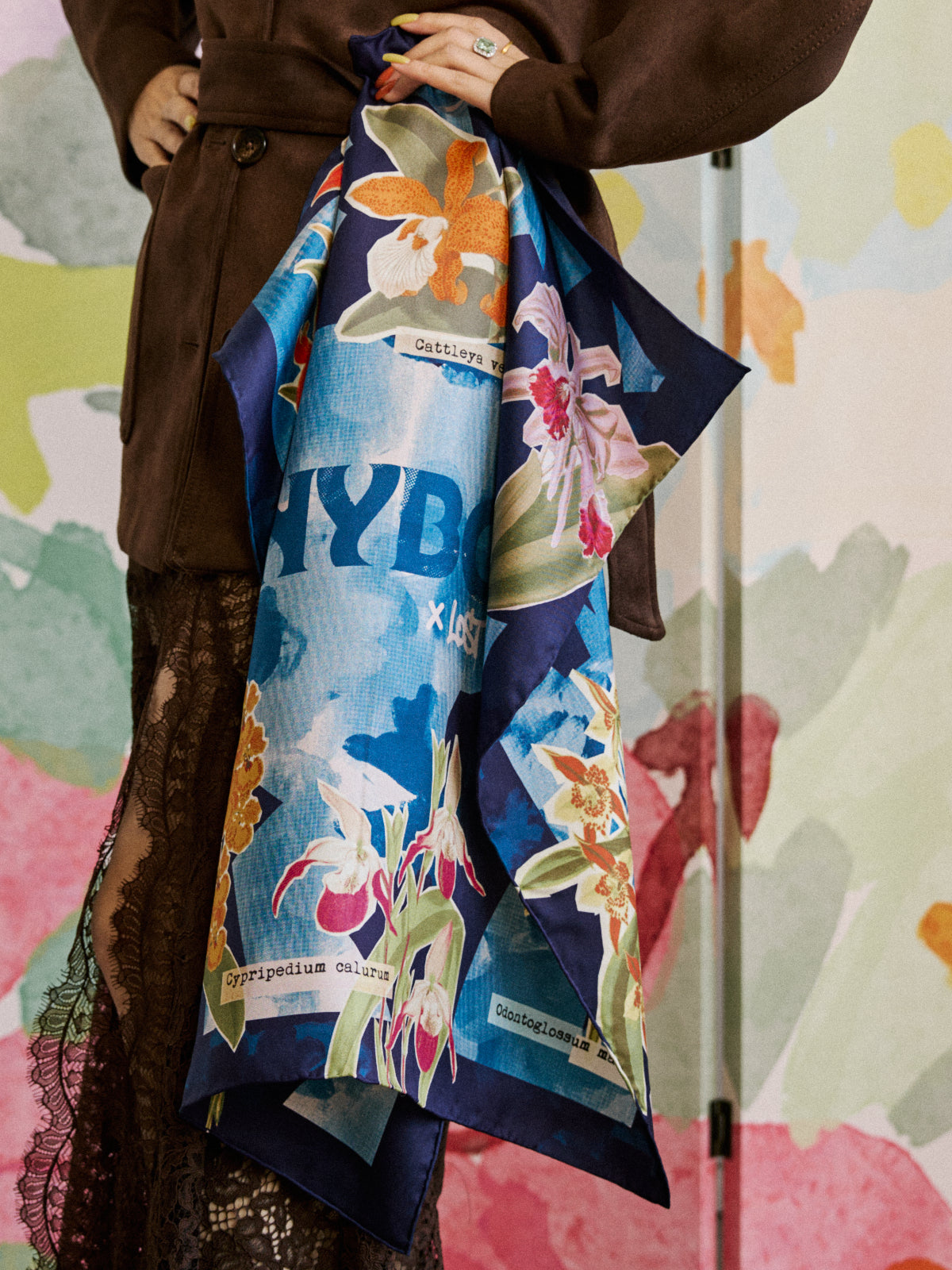 LOST PATTERN X NYBG "Orchid On the Block" Silk Bandana Scarf - Blue