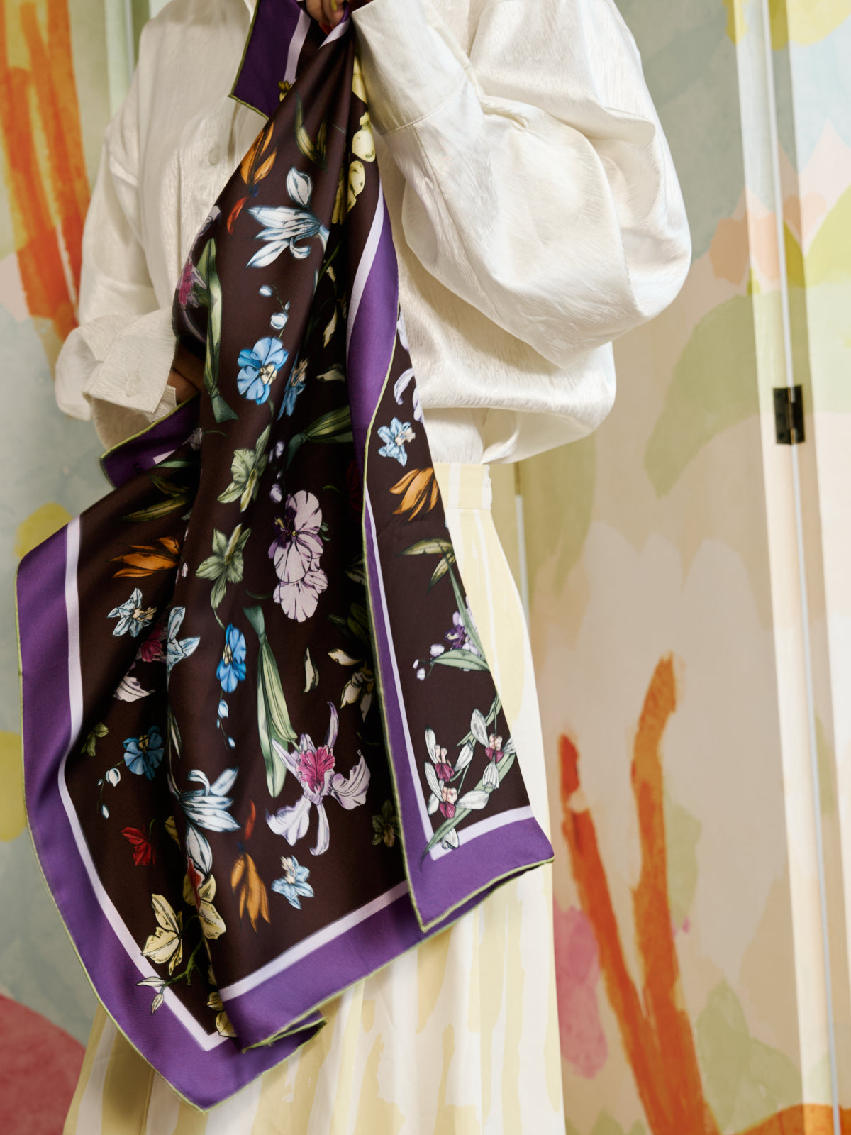 LOST PATTERN X NYBG "Orchid Symphony" Silk Bandana Scarf - Purple