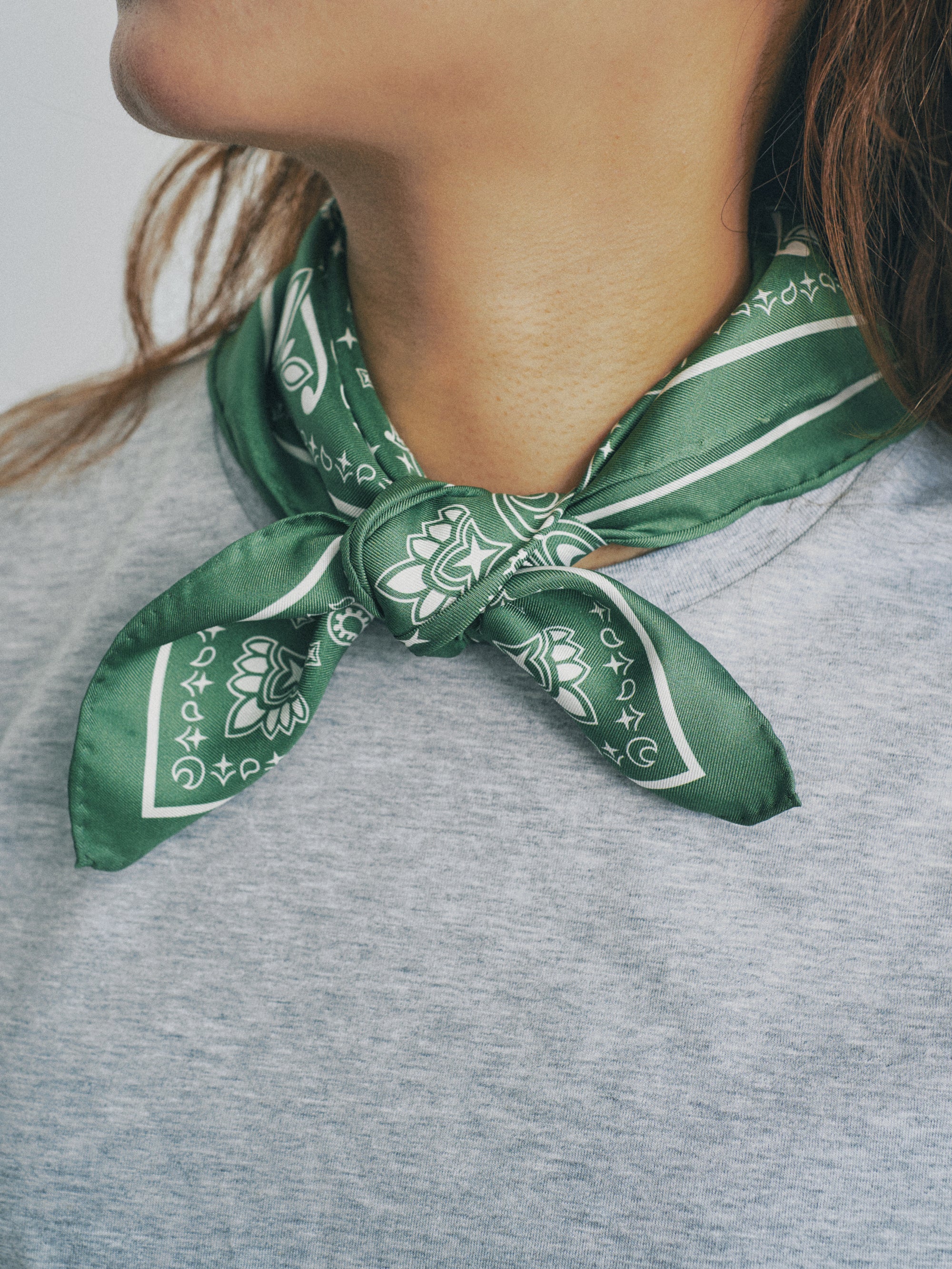 “Paisley" Silk Bandana Scarf - Sagebrush Green