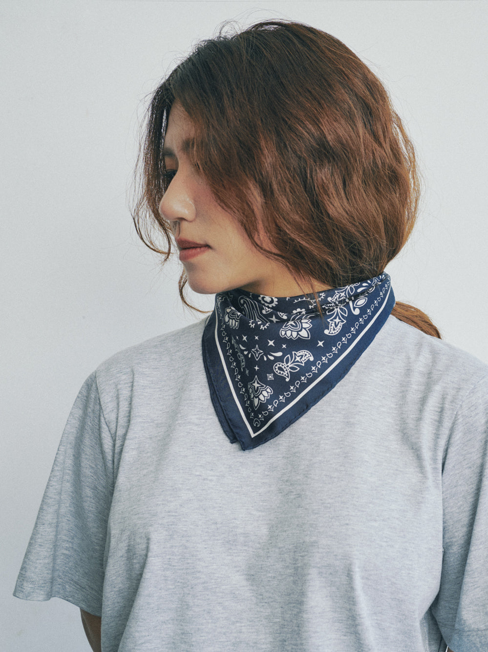 “Paisley" Silk Bandana Scarf - Midnight Blue